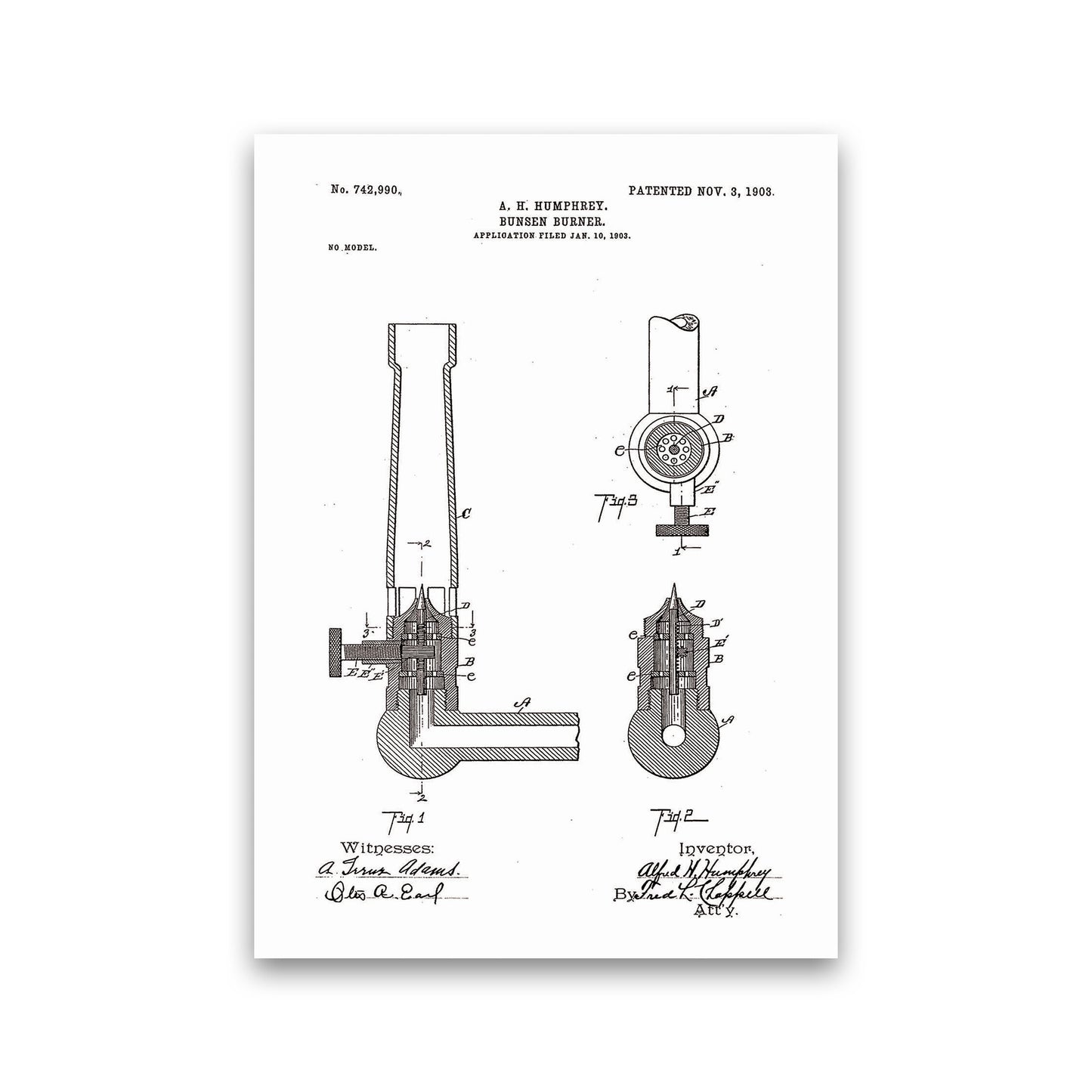 Bunsen Burner Patent Art Print by Jason Stanley Print Only