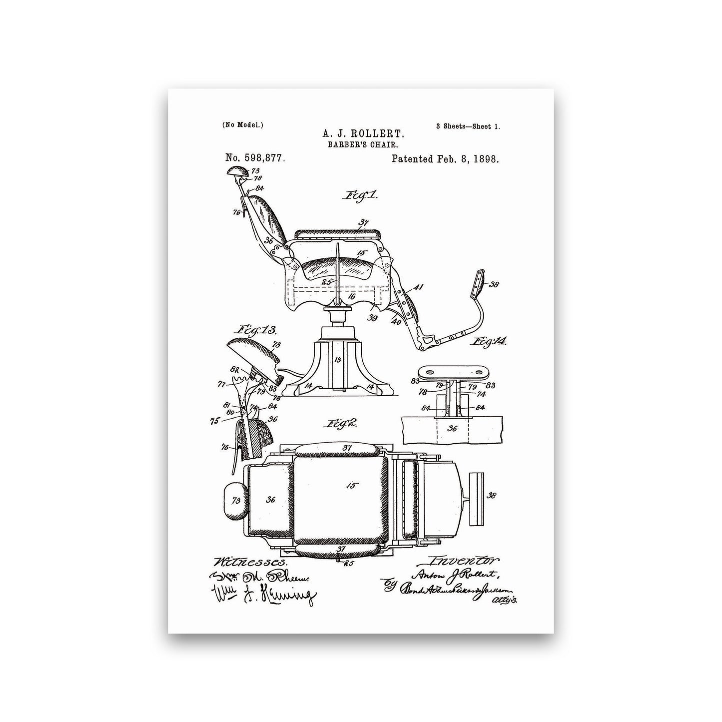 Barber Chair Patent Art Print by Jason Stanley Print Only