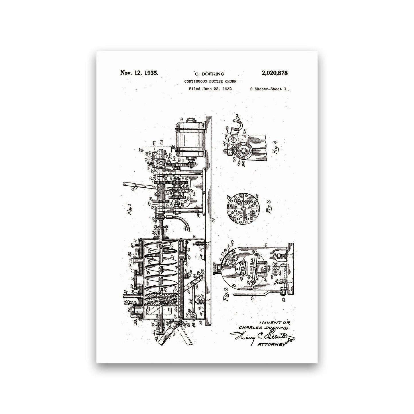 Butter Churn Patent Art Print by Jason Stanley Print Only