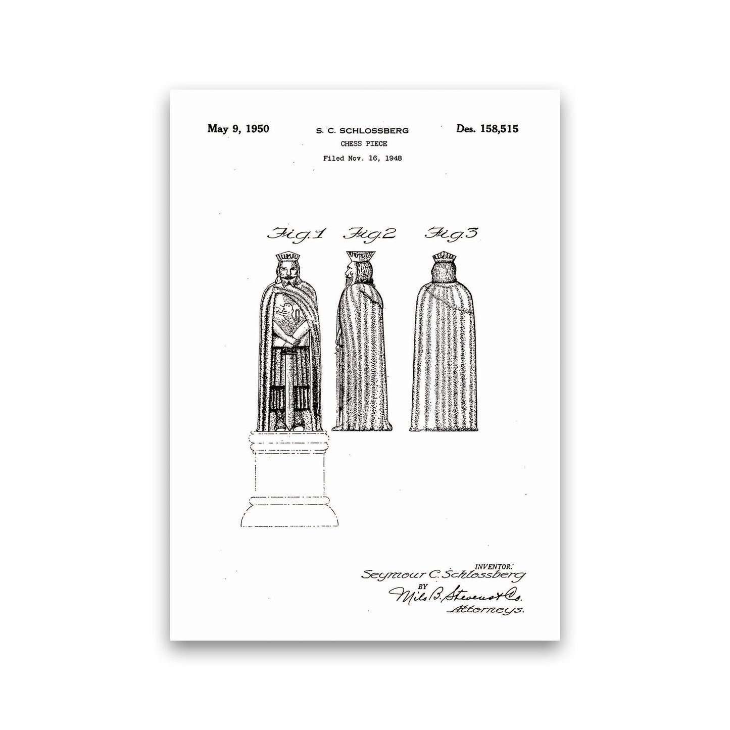 Chess Piece Patent Art Print by Jason Stanley Print Only