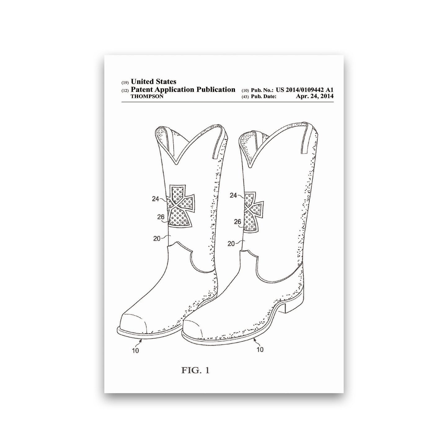Cowboy Boots Patent Art Print by Jason Stanley Print Only