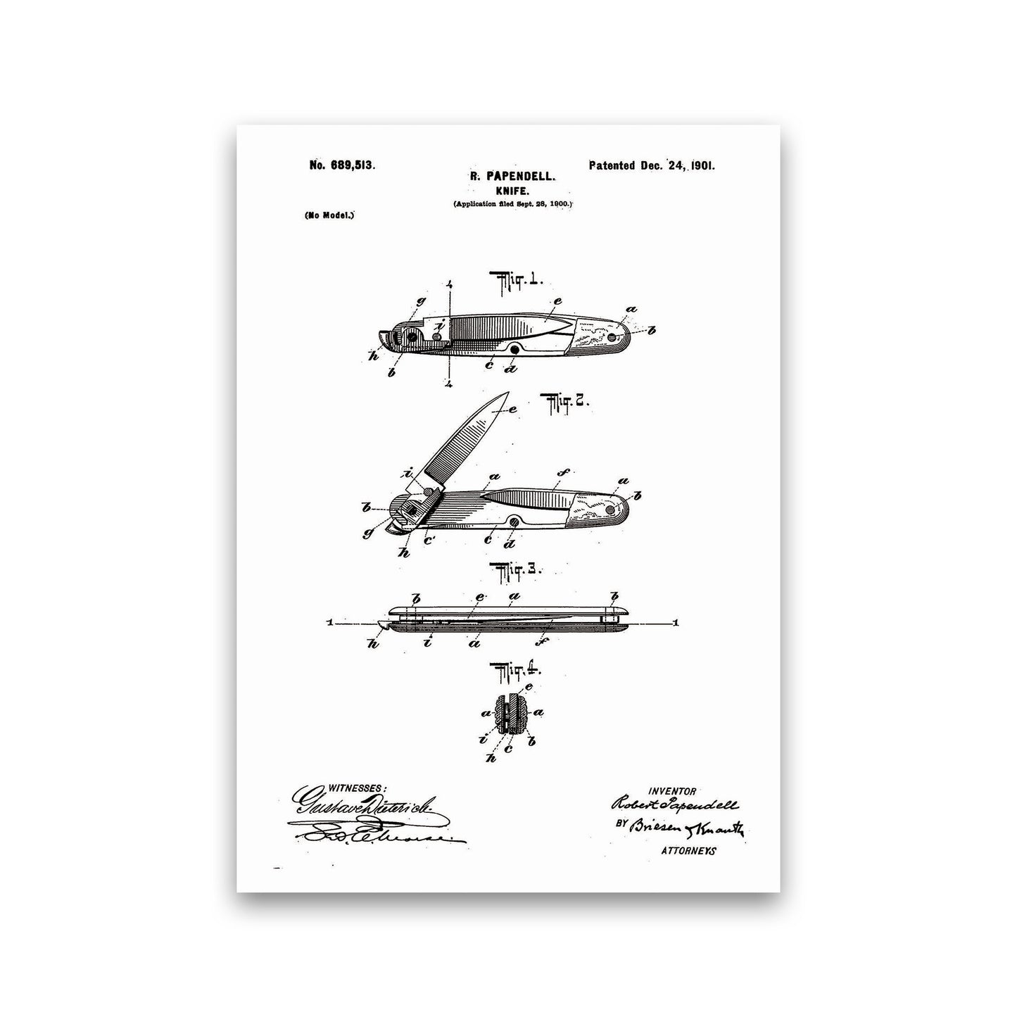Pocket Knife Patent Art Print by Jason Stanley Print Only
