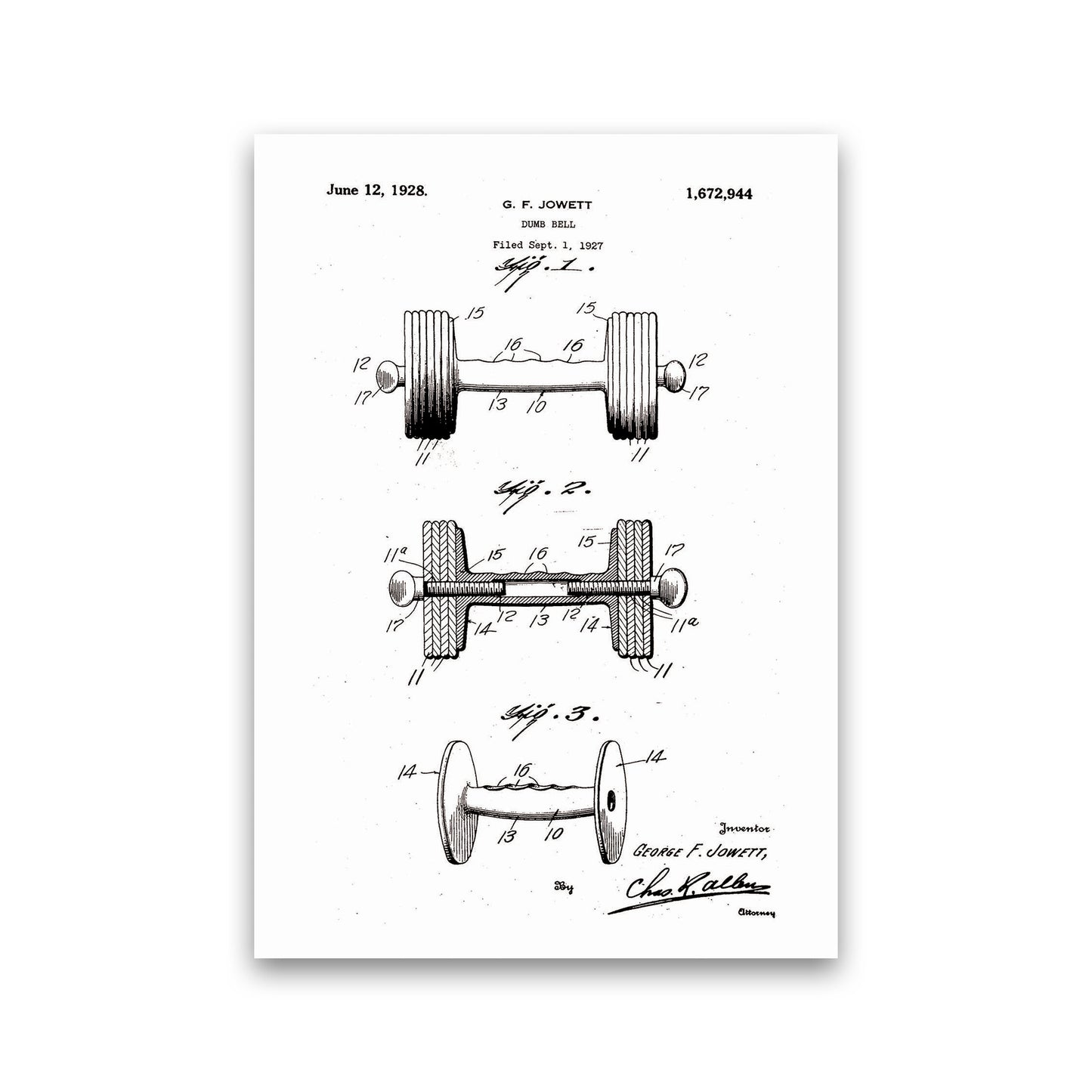 Dumb Bell Patent Art Print by Jason Stanley Print Only