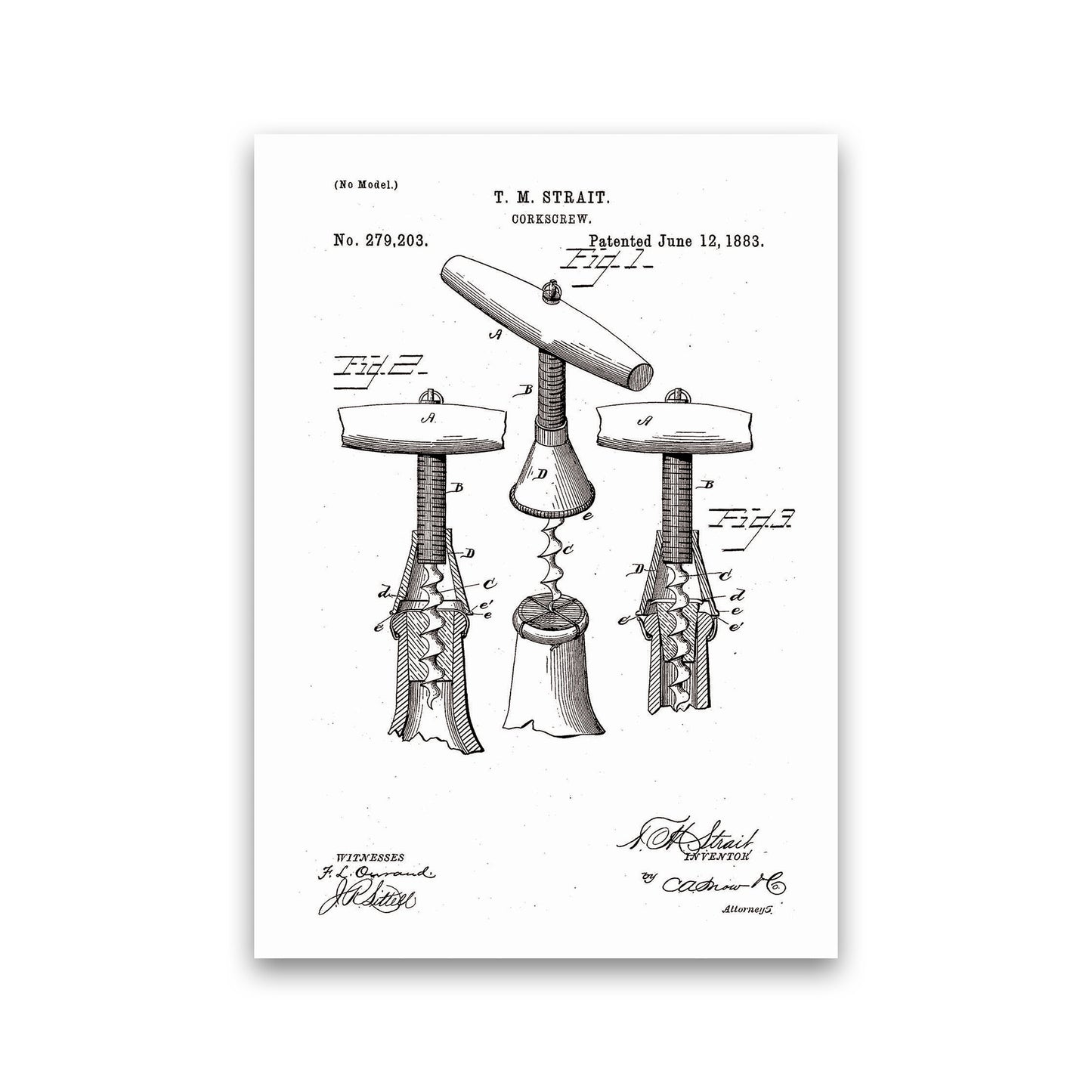 Corkscrew Patent Art Print by Jason Stanley Print Only