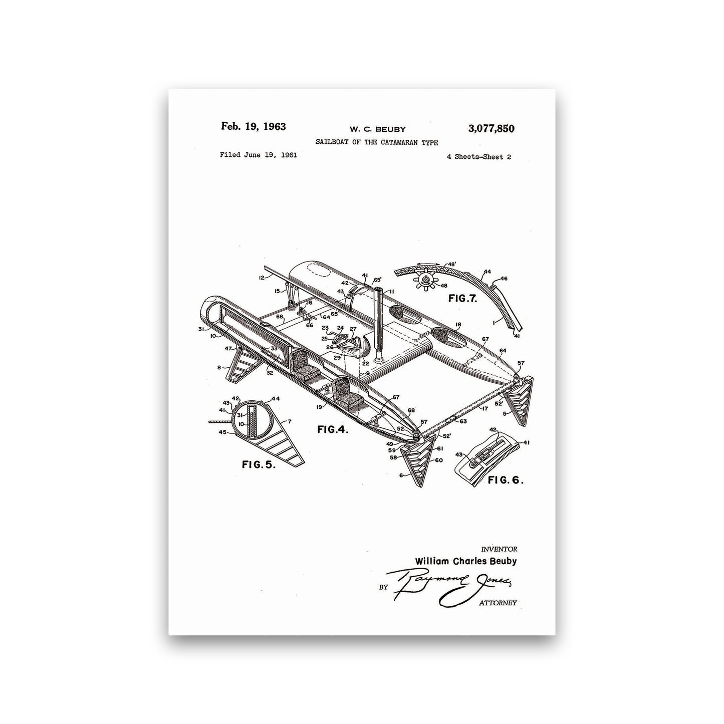 Catamaran Patent Art Print by Jason Stanley Print Only