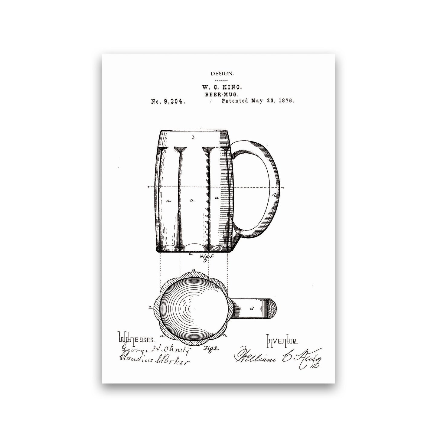 Beer Mug Patent 2 Art Print by Jason Stanley Print Only