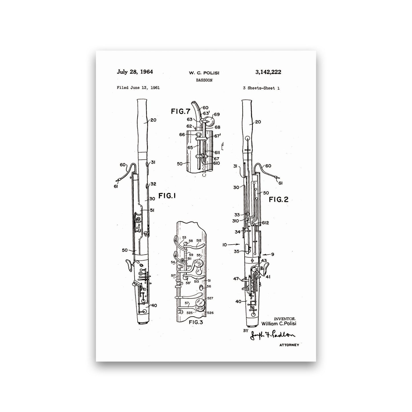 Bassoon Patent Art Print by Jason Stanley Print Only
