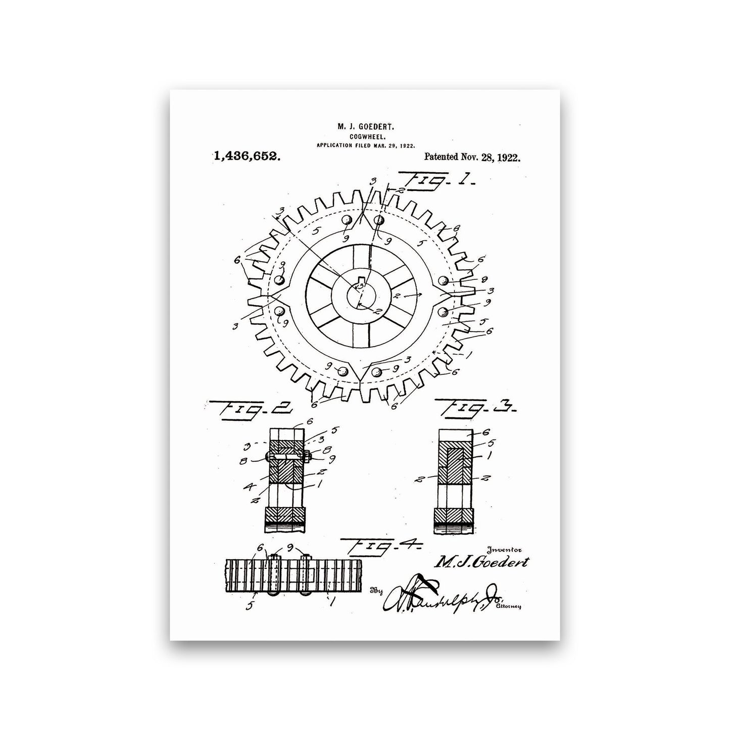 Cogwheel Patent Art Print by Jason Stanley Print Only