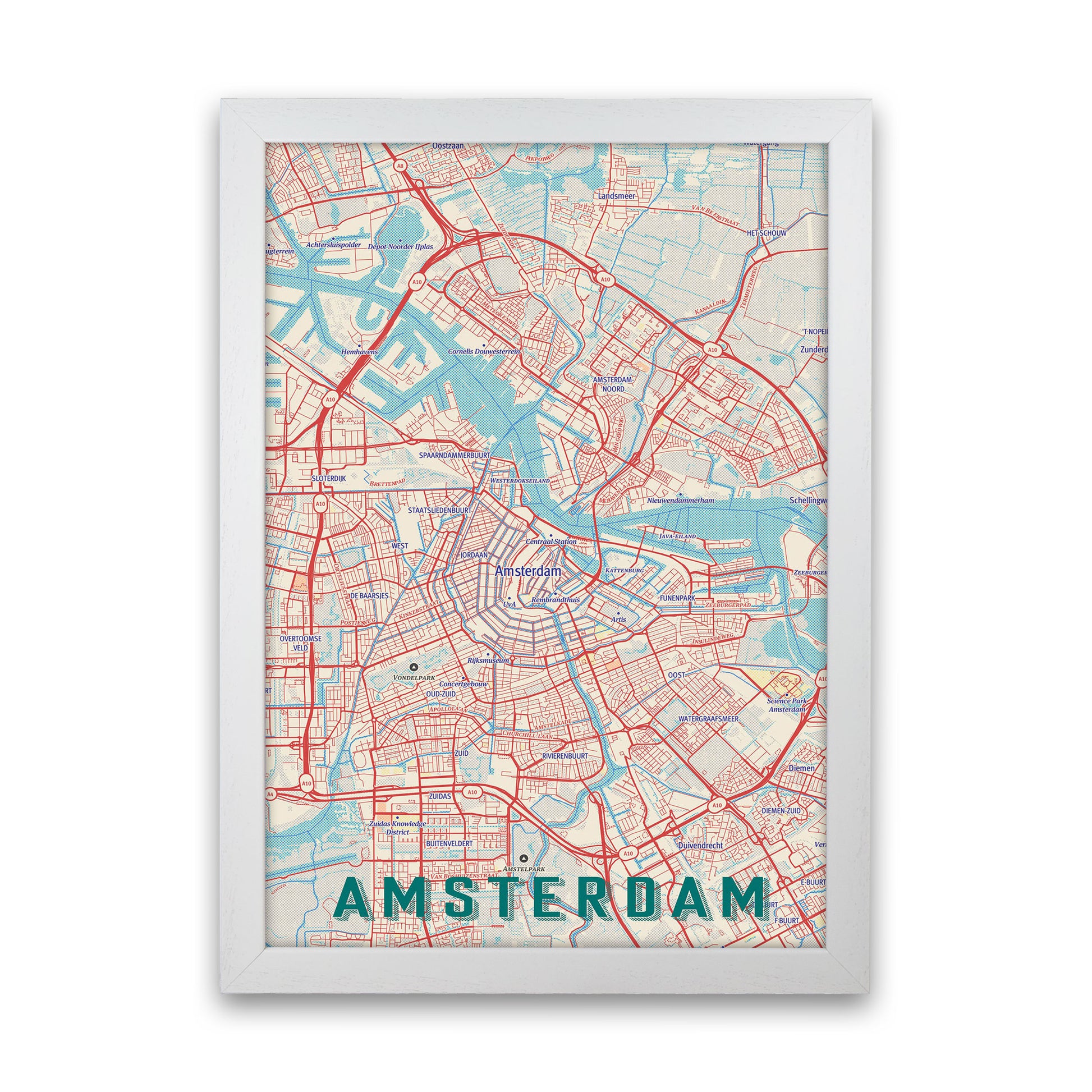 Retro Map - Amsterdam Art Print by Jason Stanley White Grain