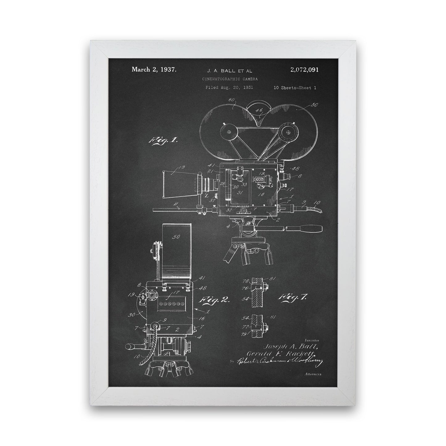 Cinema Camera Patent-Chalkboard Art Print by Jason Stanley White Grain