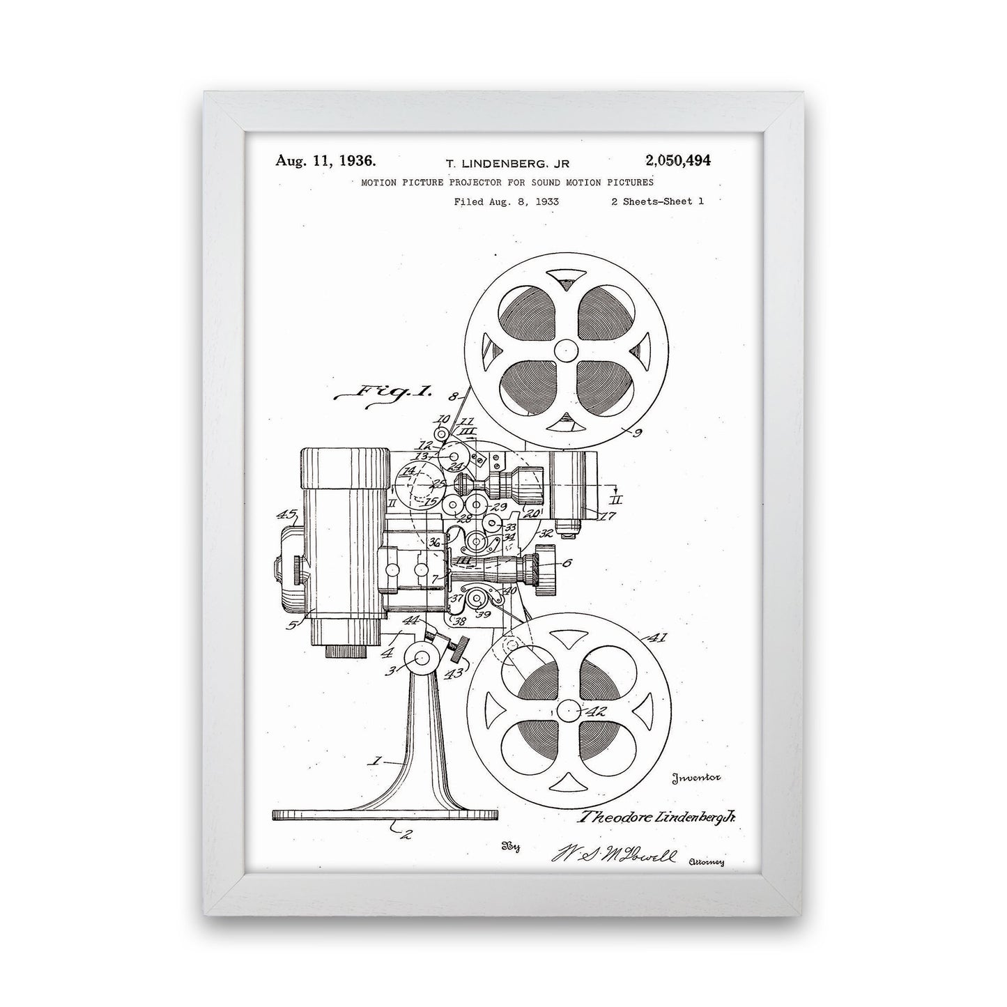 Motion Picture Projector Patent Art Print by Jason Stanley White Grain