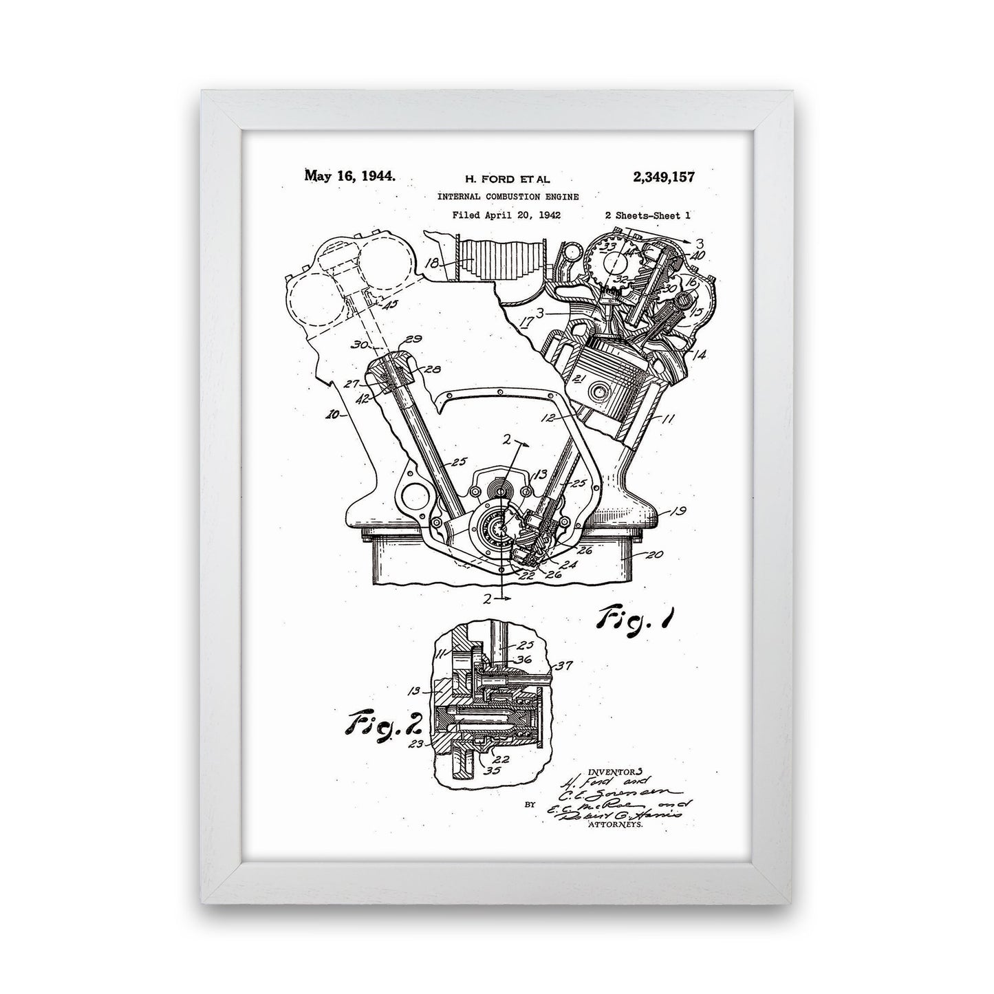 Ford Internal Combustion Engine Patent Art Print by Jason Stanley White Grain
