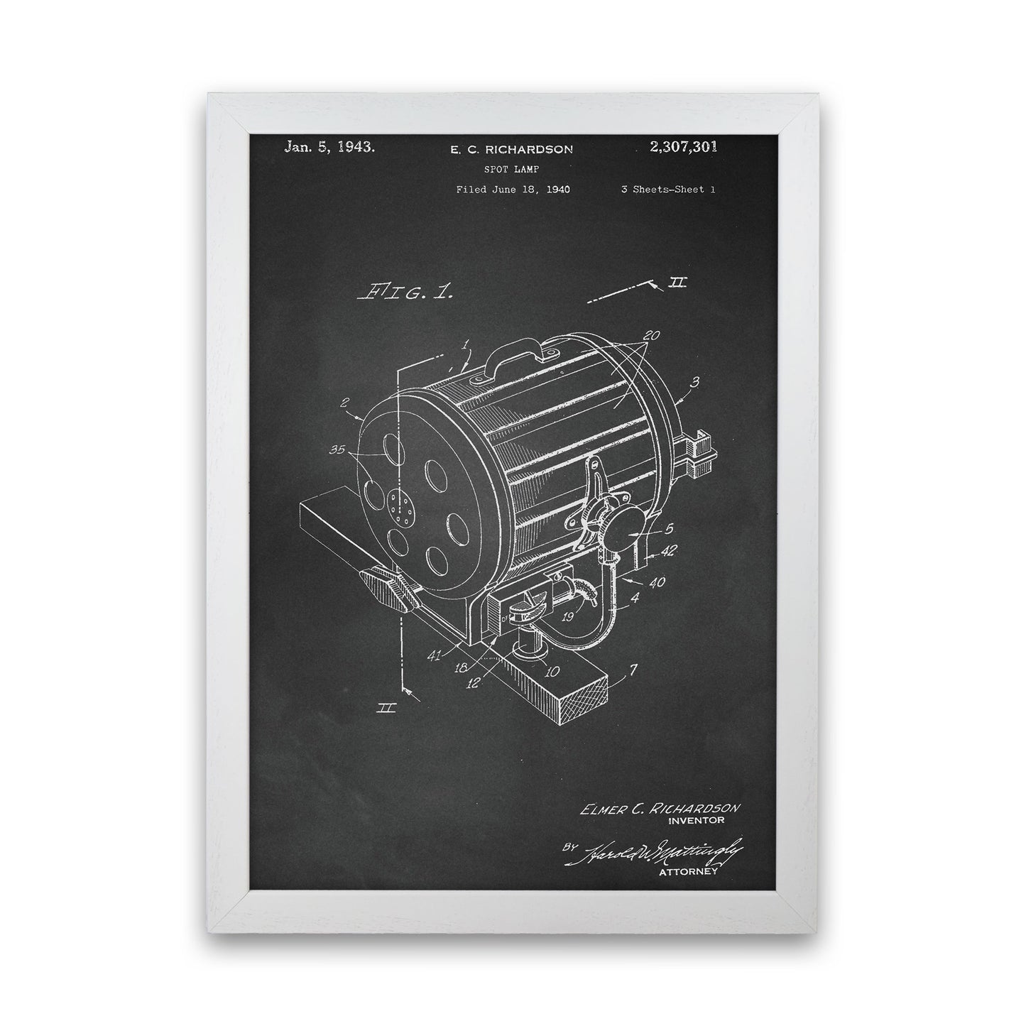 Cinema Spot Light Patent-Chalkboard Art Print by Jason Stanley White Grain
