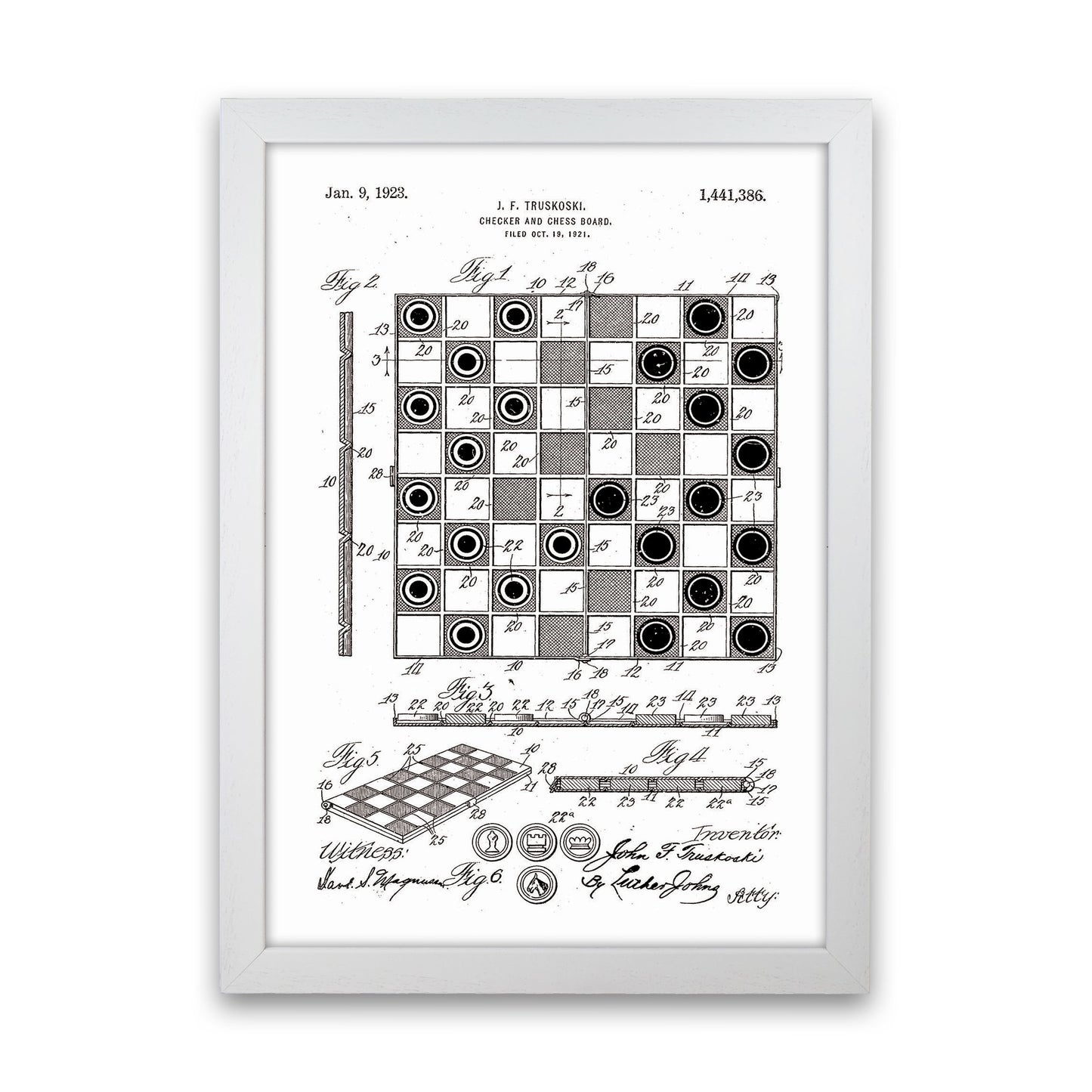 Chess And Checkers Board Patent Art Print by Jason Stanley White Grain
