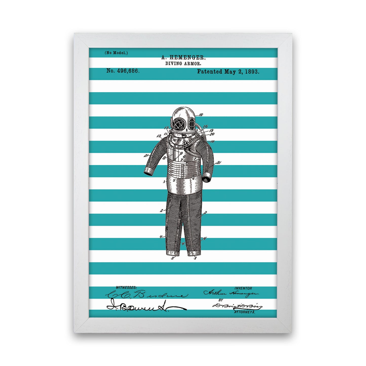 Diving Armor Patent Stripe Art Print by Jason Stanley White Grain