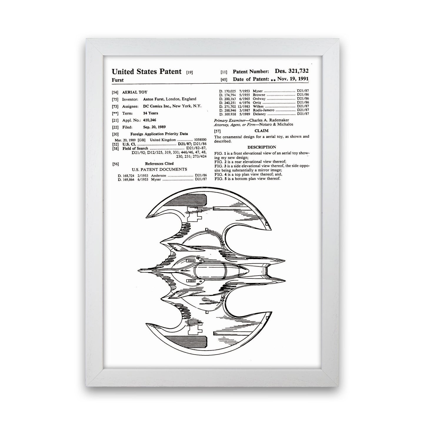 Batwing Patent Side View Art Print by Jason Stanley White Grain