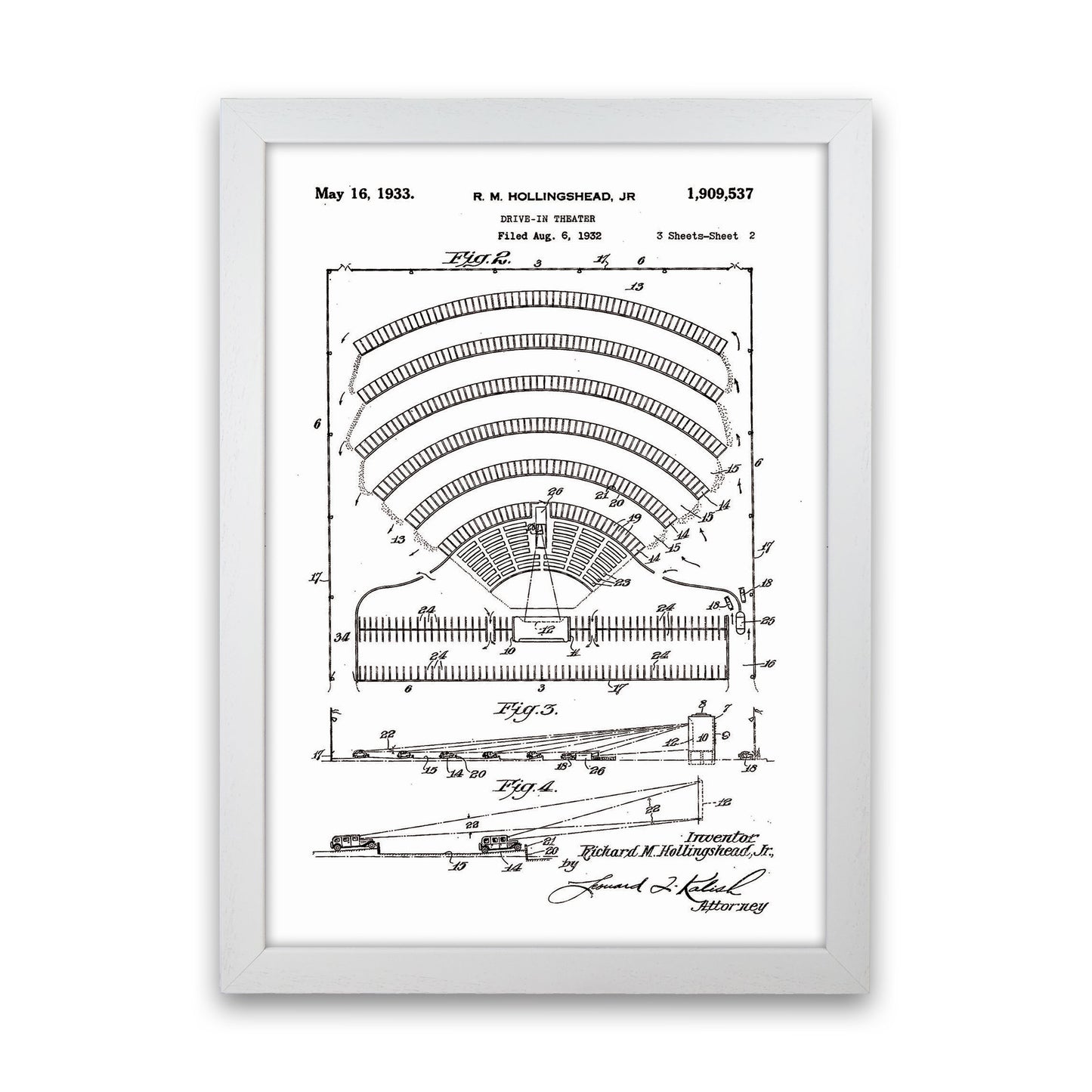 Drive In Theatre Patent Art Print by Jason Stanley White Grain