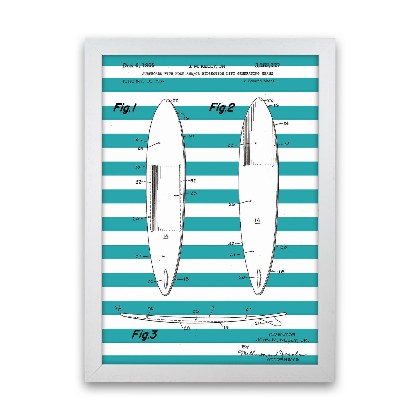 Surfboard Patent Stripe Art Print by Jason Stanley White Grain
