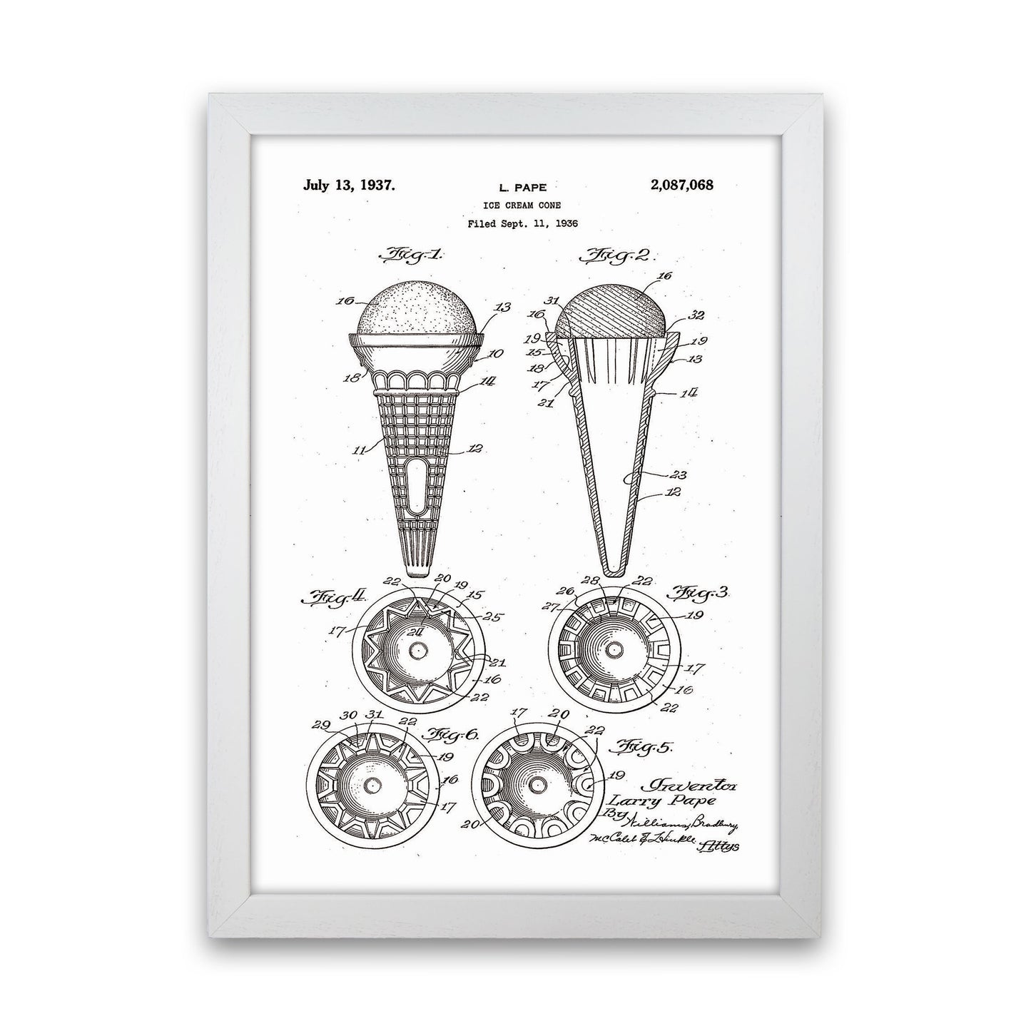 Ice Cream Cone Patent Art Print by Jason Stanley White Grain
