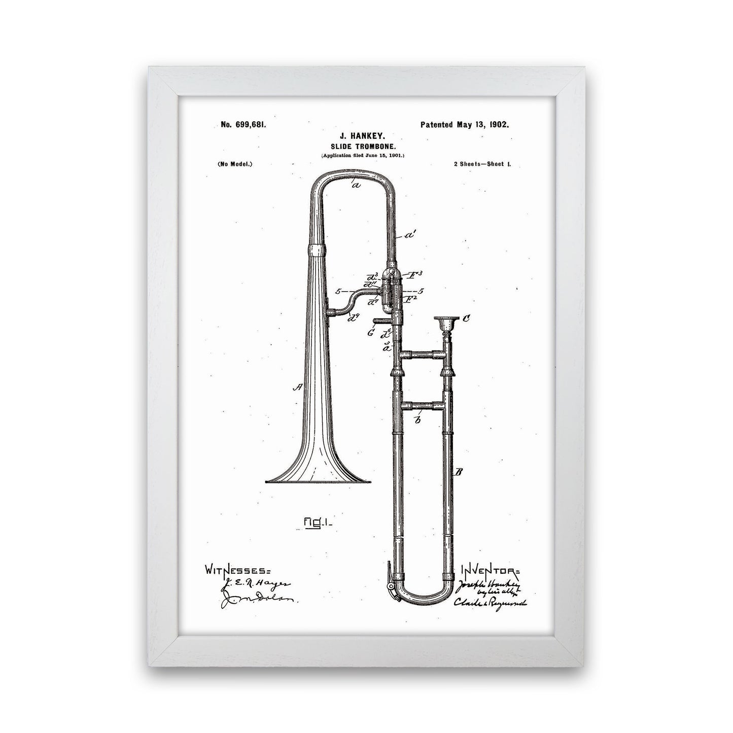 Slide Trombone Patent Art Print by Jason Stanley White Grain