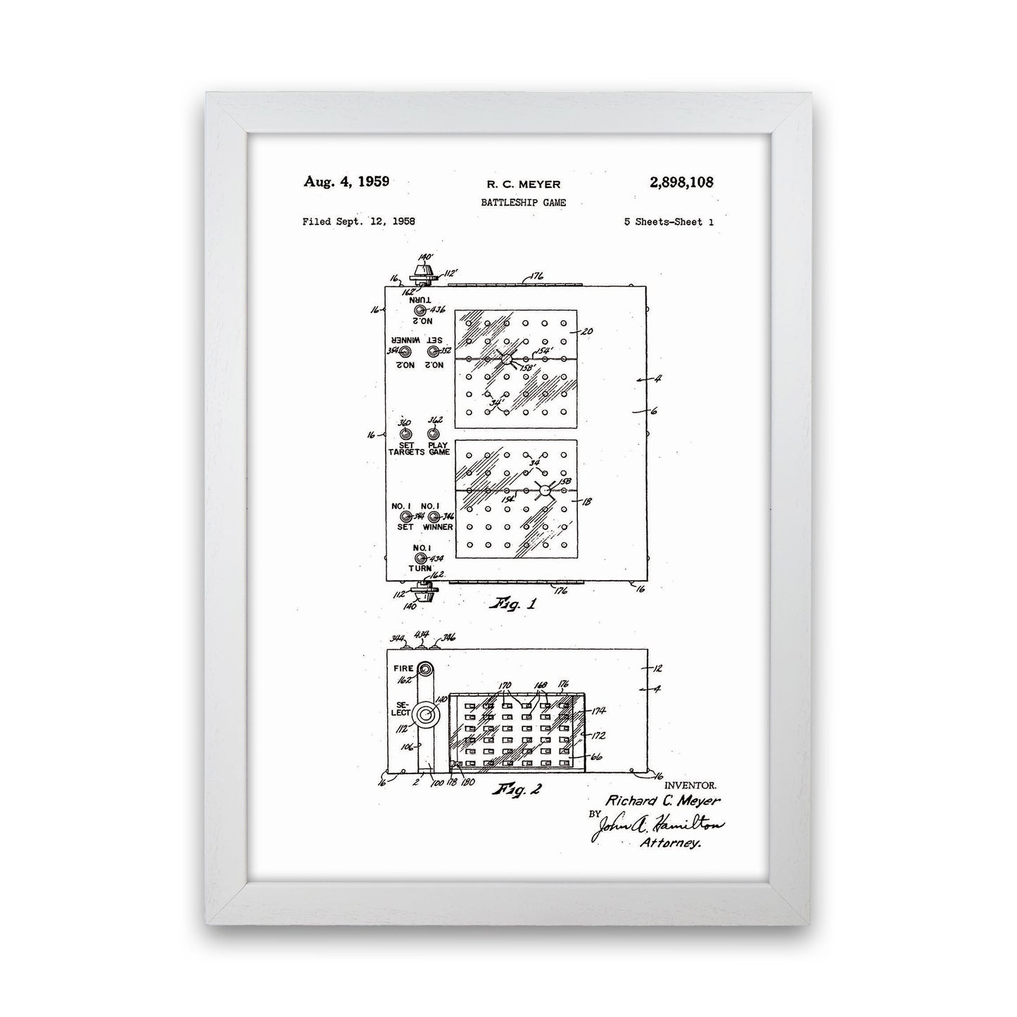 Battleship Game Patent Art Print by Jason Stanley White Grain