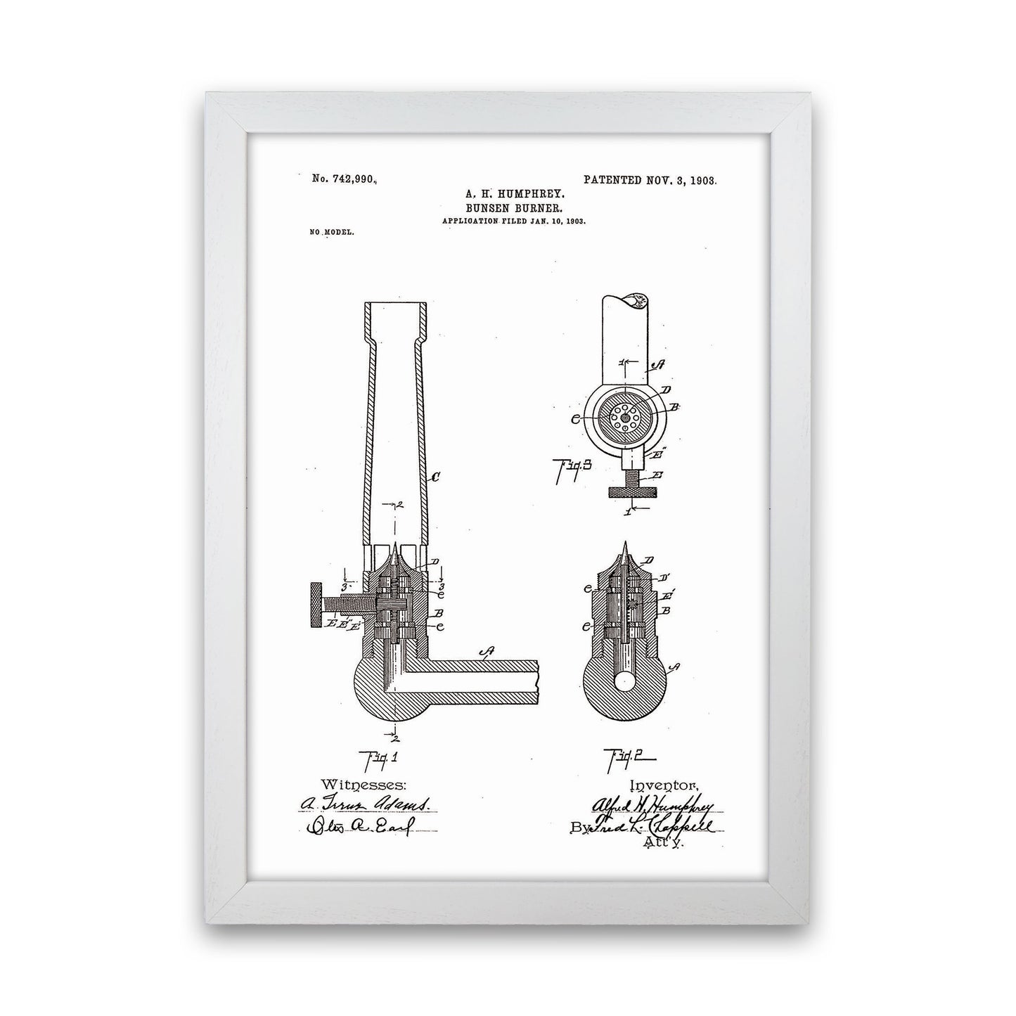 Bunsen Burner Patent Art Print by Jason Stanley White Grain