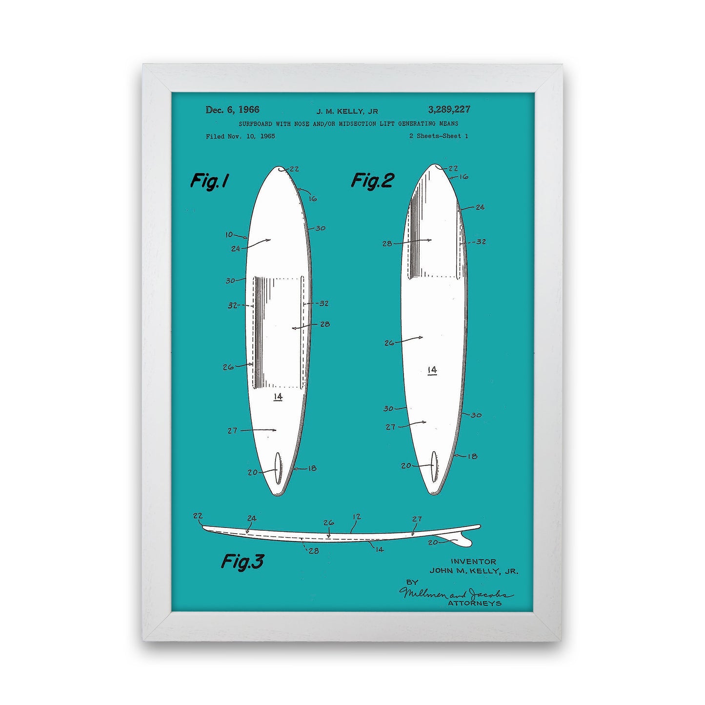 Surfboard Patent Blue Art Print by Jason Stanley White Grain