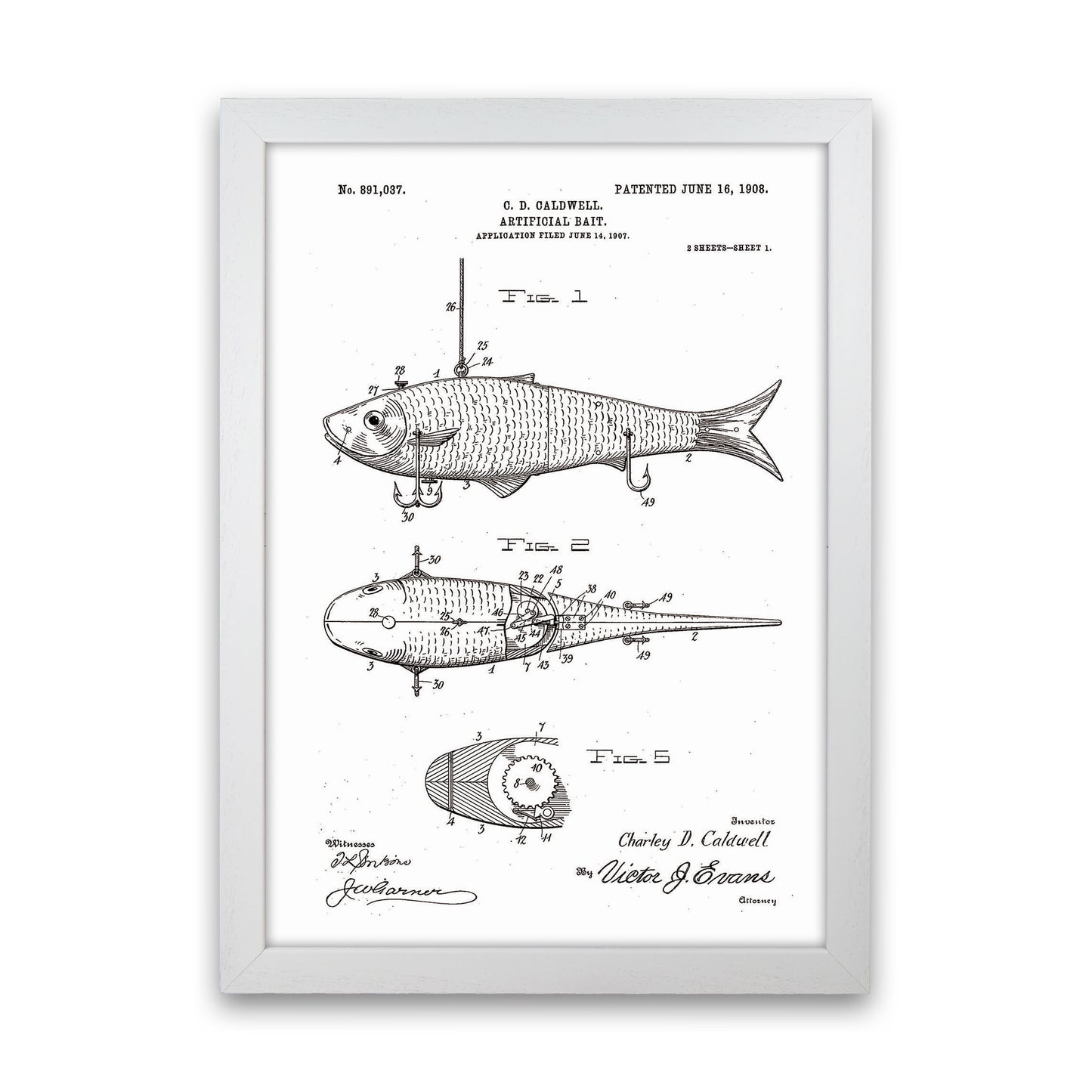 Fishing Lure Patent Art Print by Jason Stanley White Grain