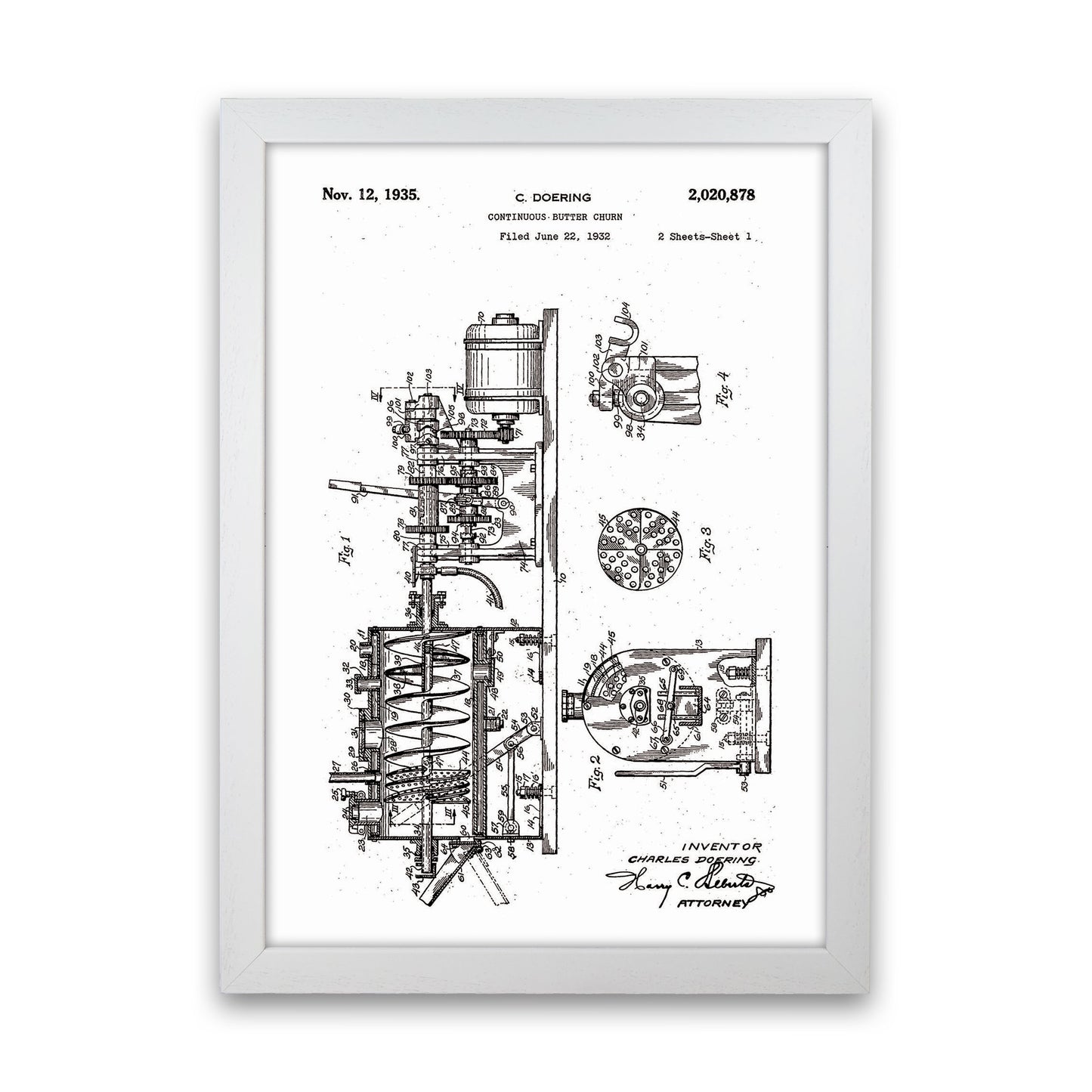 Butter Churn Patent Art Print by Jason Stanley White Grain