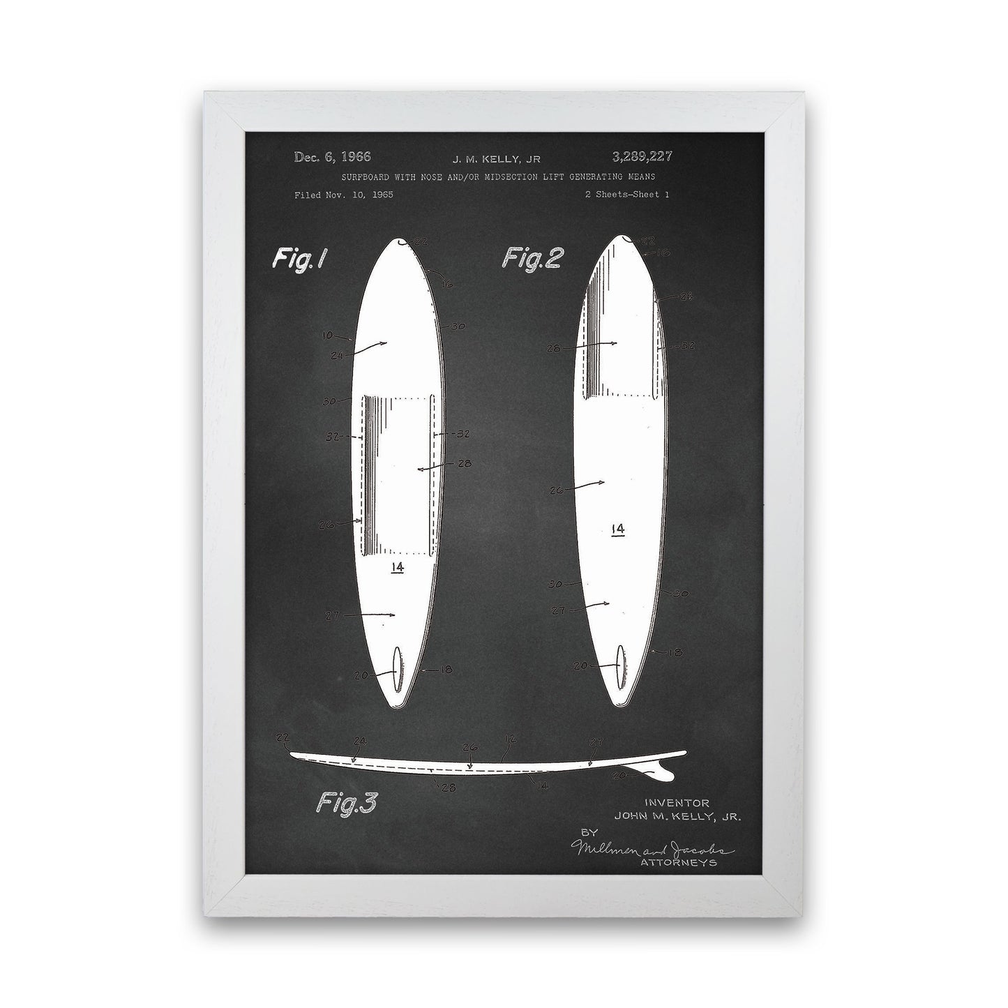 Surfboard Patent 1 Art Print by Jason Stanley White Grain