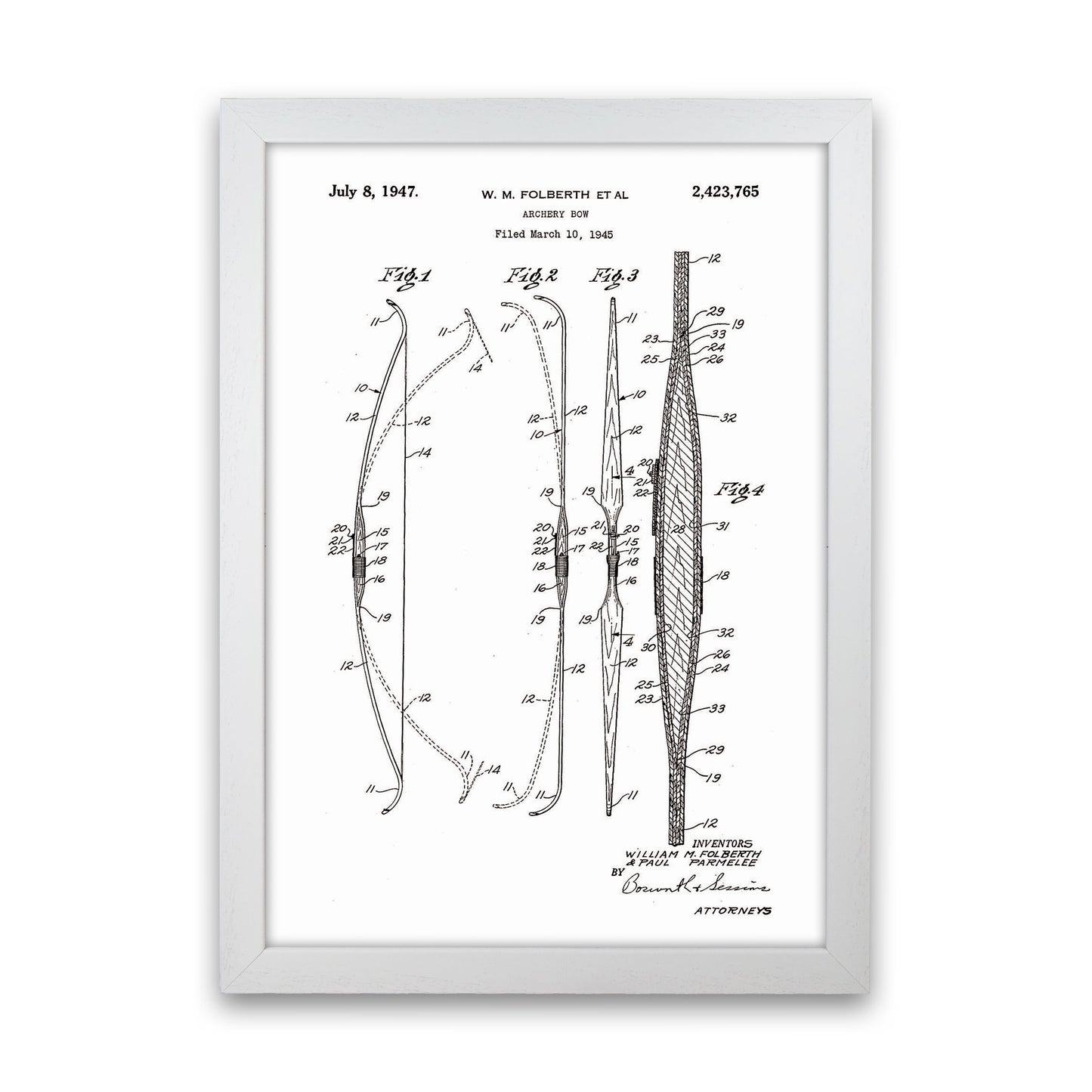 Archery Bow Patent Art Print by Jason Stanley White Grain
