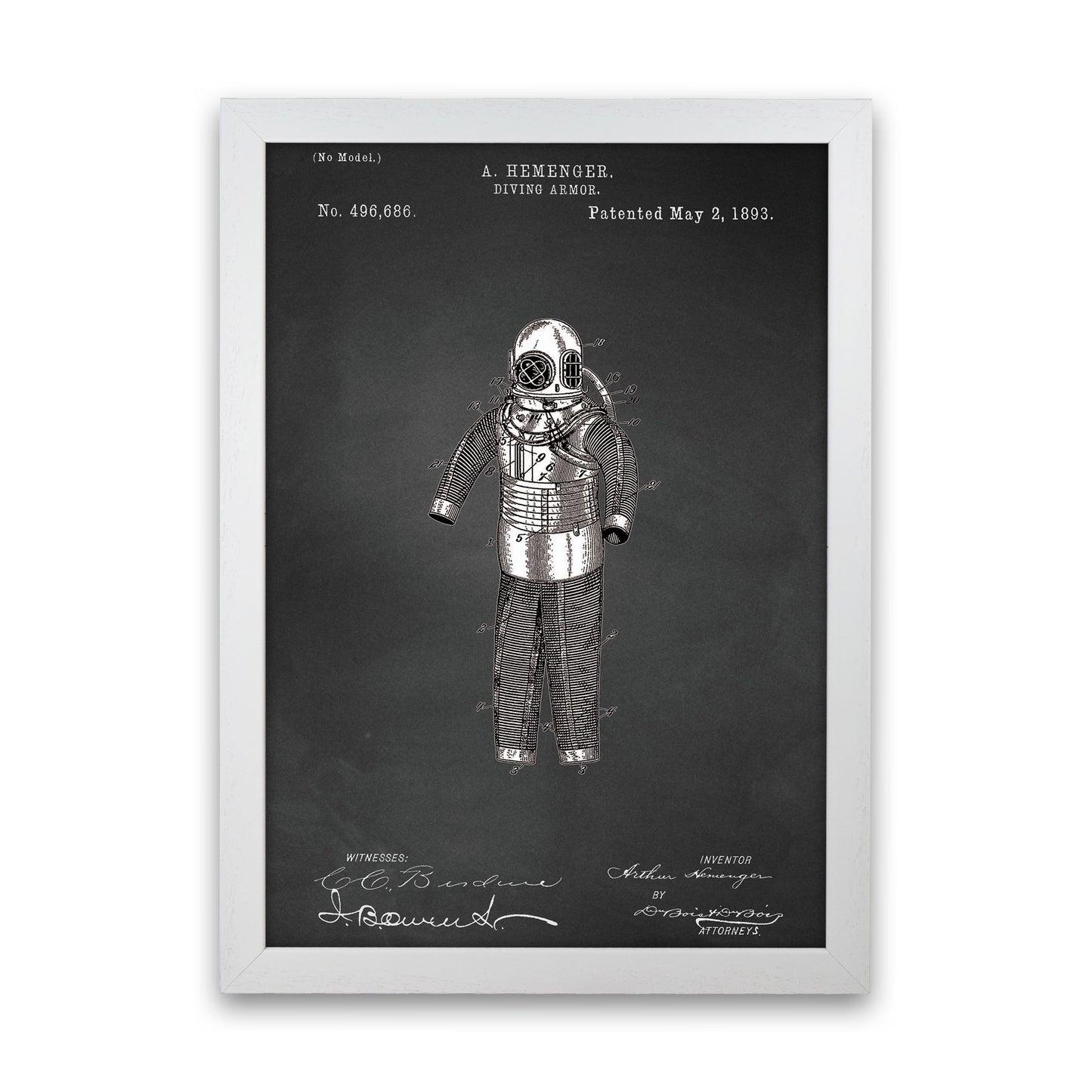 Diving Armor Patent Art Print by Jason Stanley White Grain