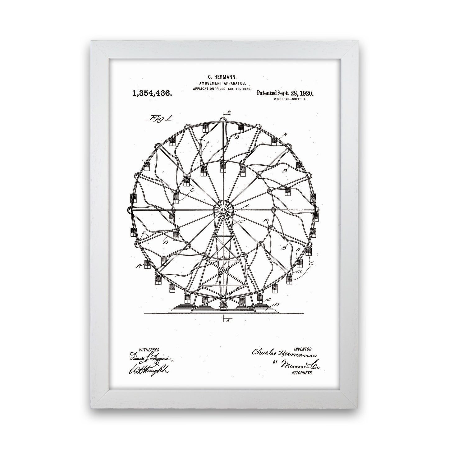Ferris Wheel Patent Art Print by Jason Stanley White Grain
