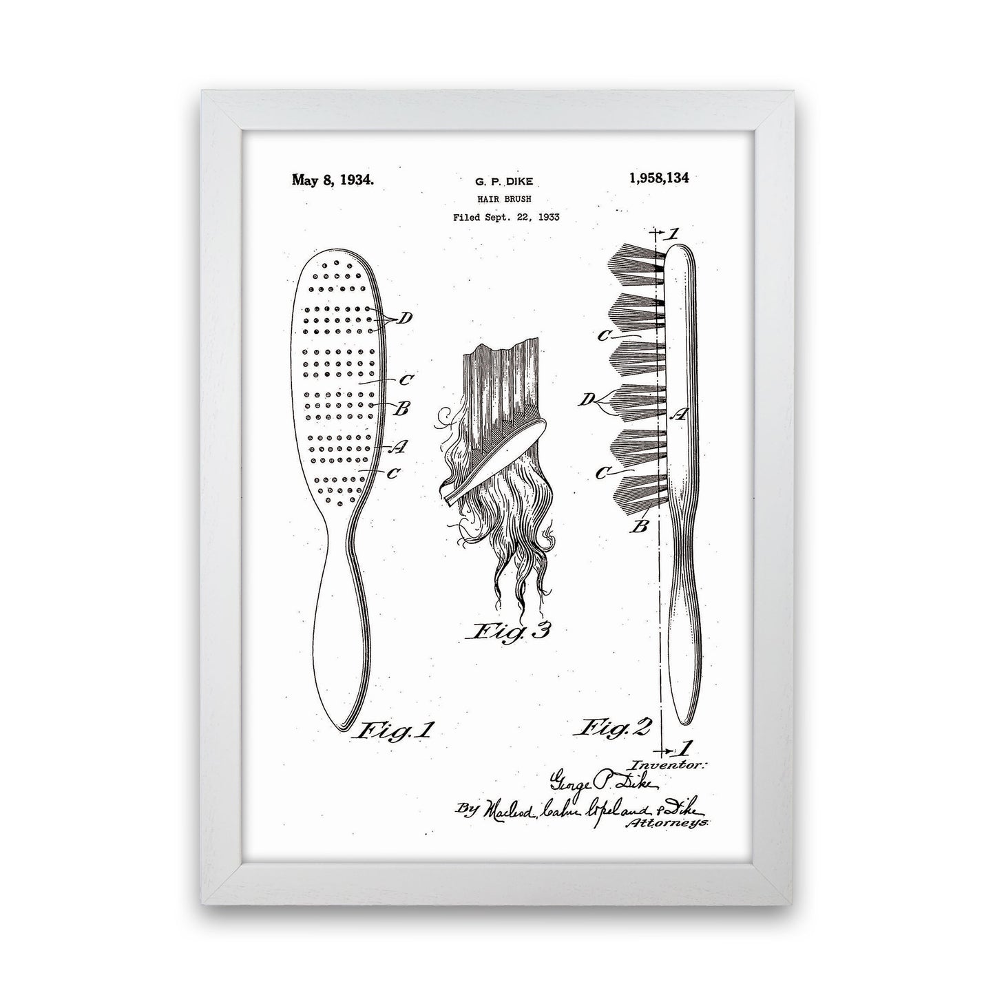 Hair Brush Patent Art Print by Jason Stanley White Grain