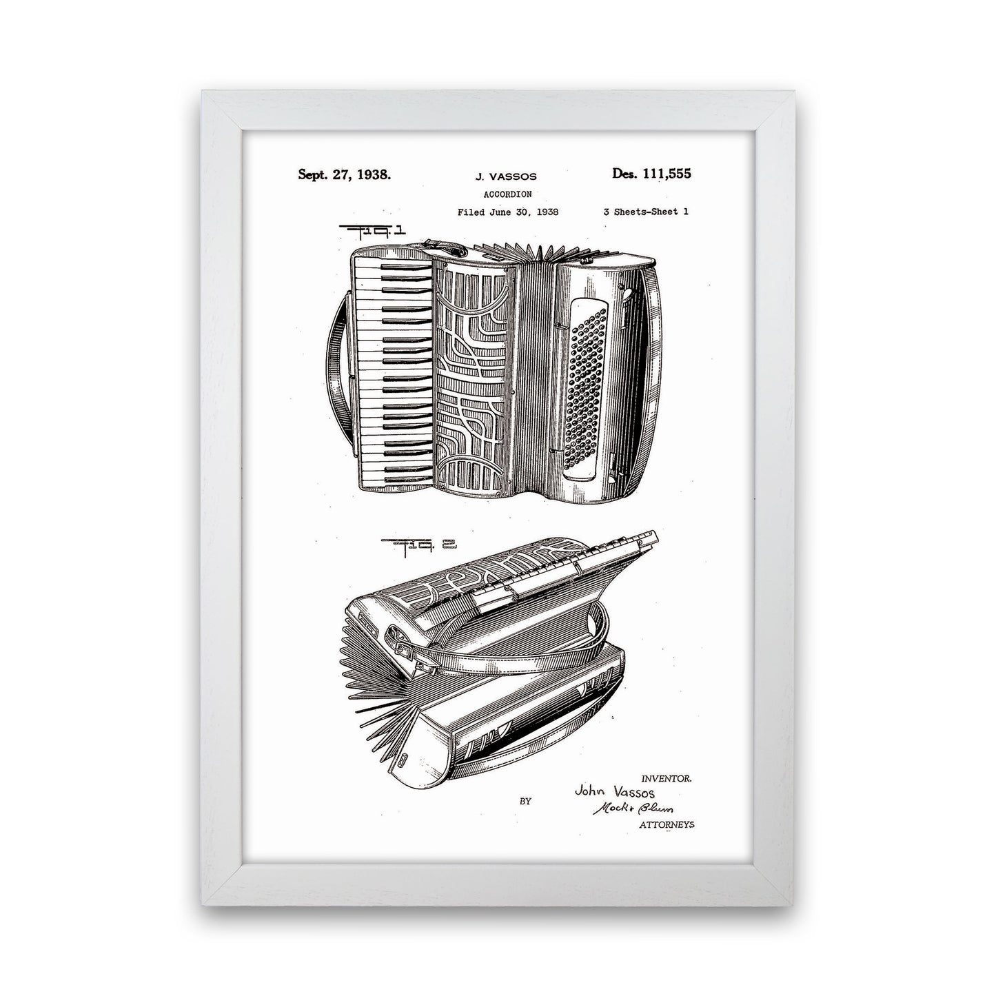 Accordian Patent Art Print by Jason Stanley White Grain