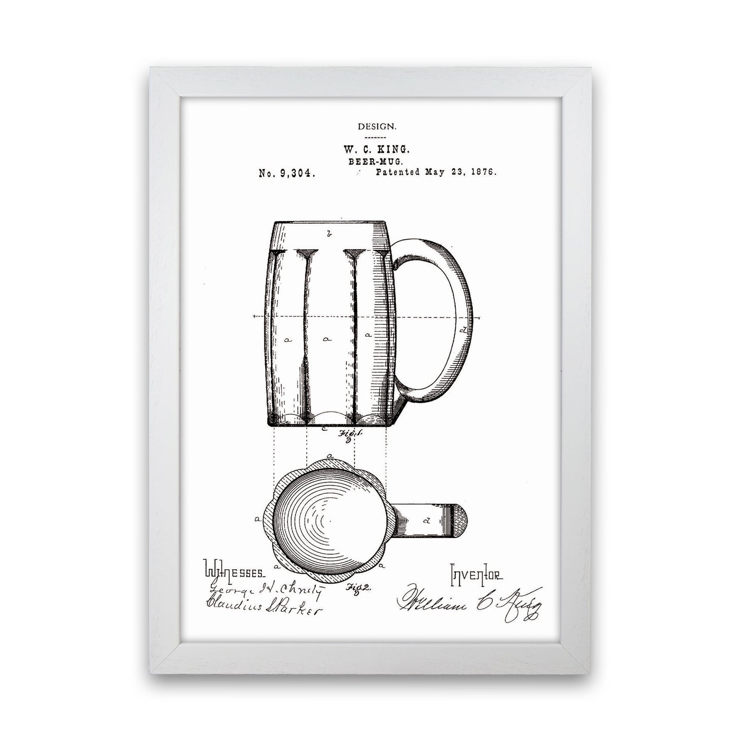 Beer Mug Patent 2 Art Print by Jason Stanley White Grain