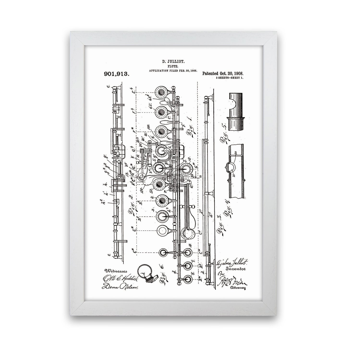 Flute Patent Art Print by Jason Stanley White Grain
