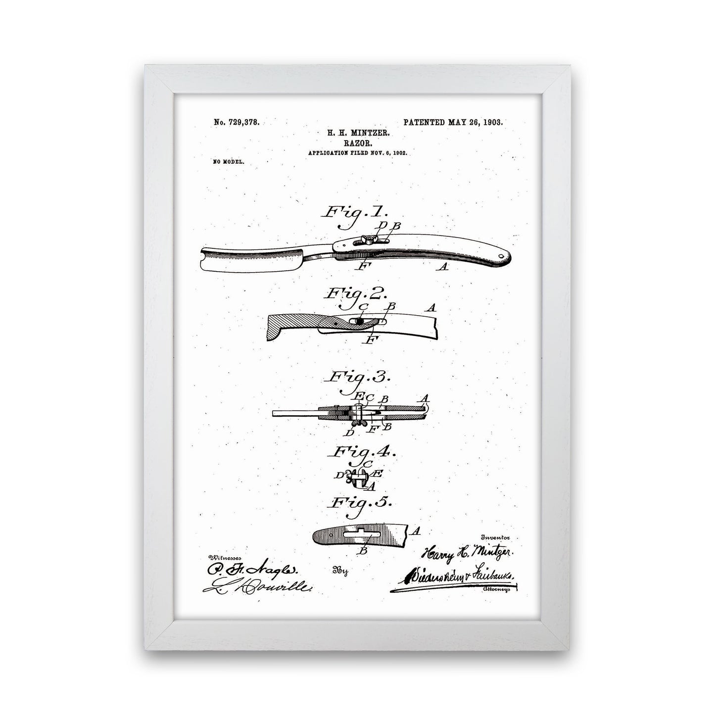 Razor Patent Art Print by Jason Stanley White Grain