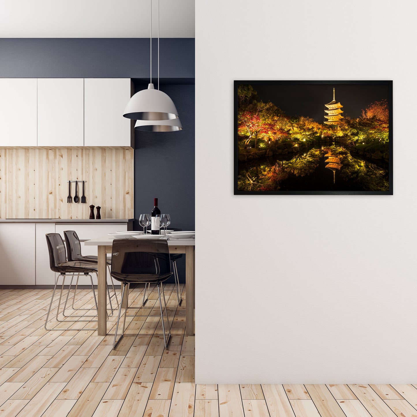Kyoto Fire Landscape Art Print by Karsten Wrobel A1 White Frame