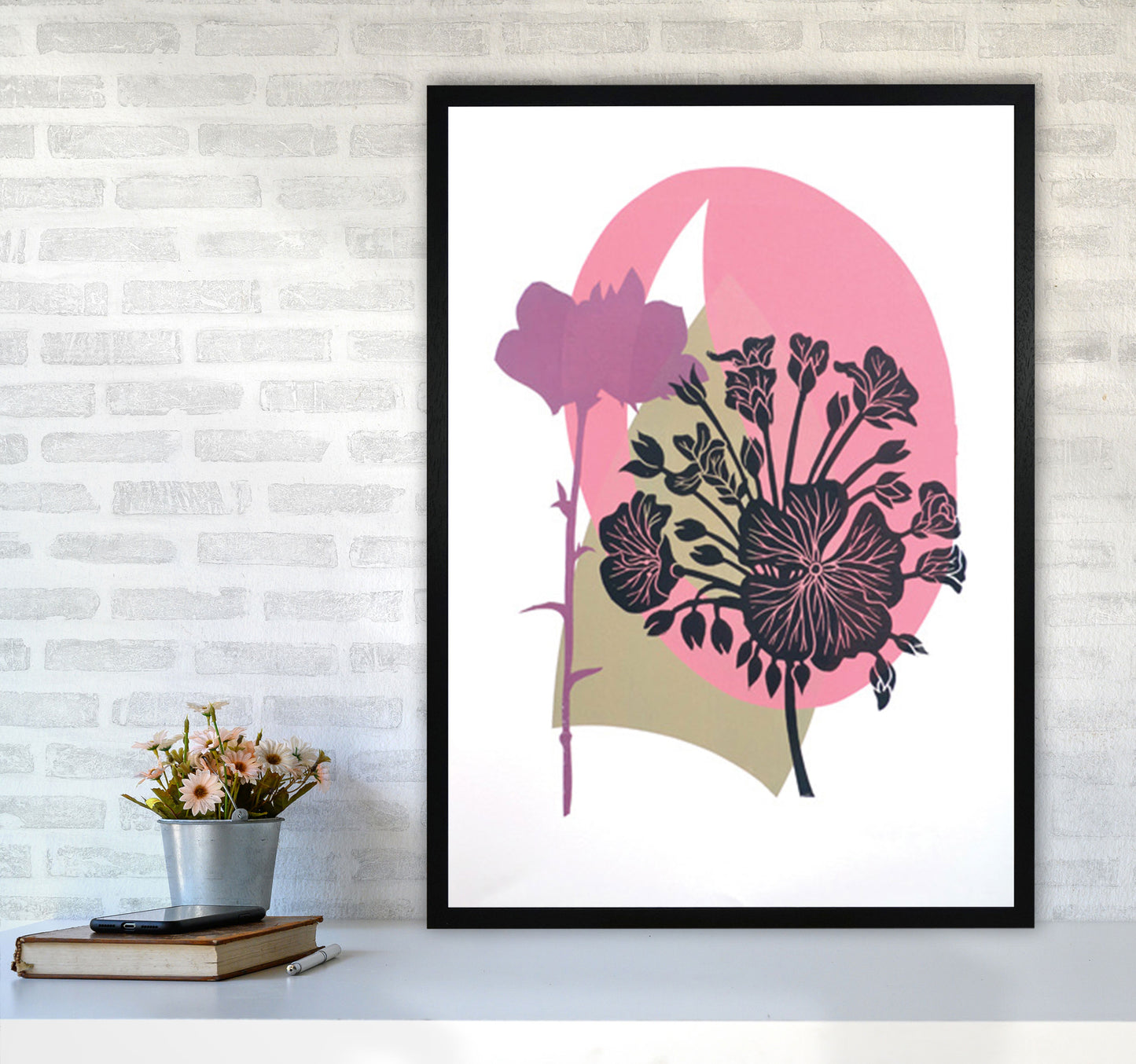 Geranium & Campanula Art Print by Kate Heiss A1 White Frame