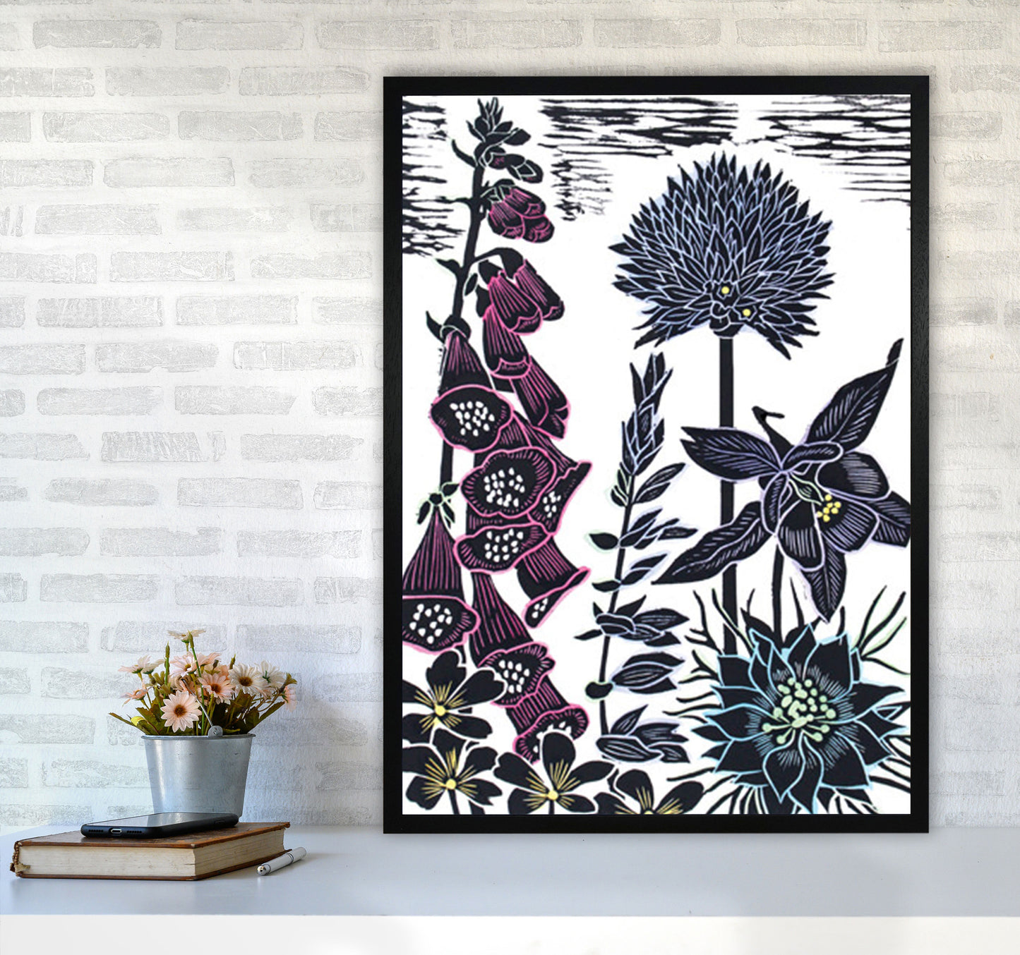 Foxgloves Art Print by Kate Heiss A1 White Frame