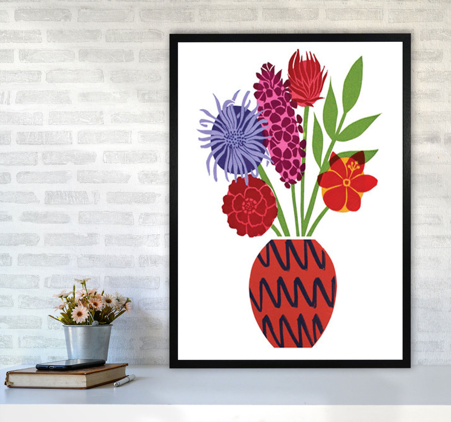 Zig Zag Vase Art Print by Kate Heiss A1 White Frame