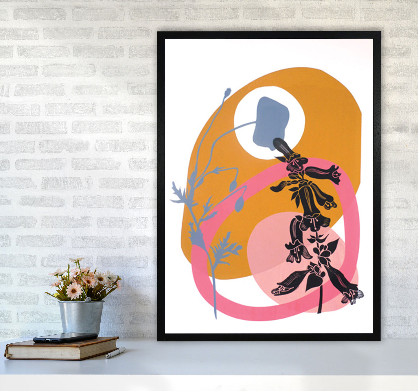 Poppy & Pentemon postcard Art Print by Kate Heiss A1 White Frame