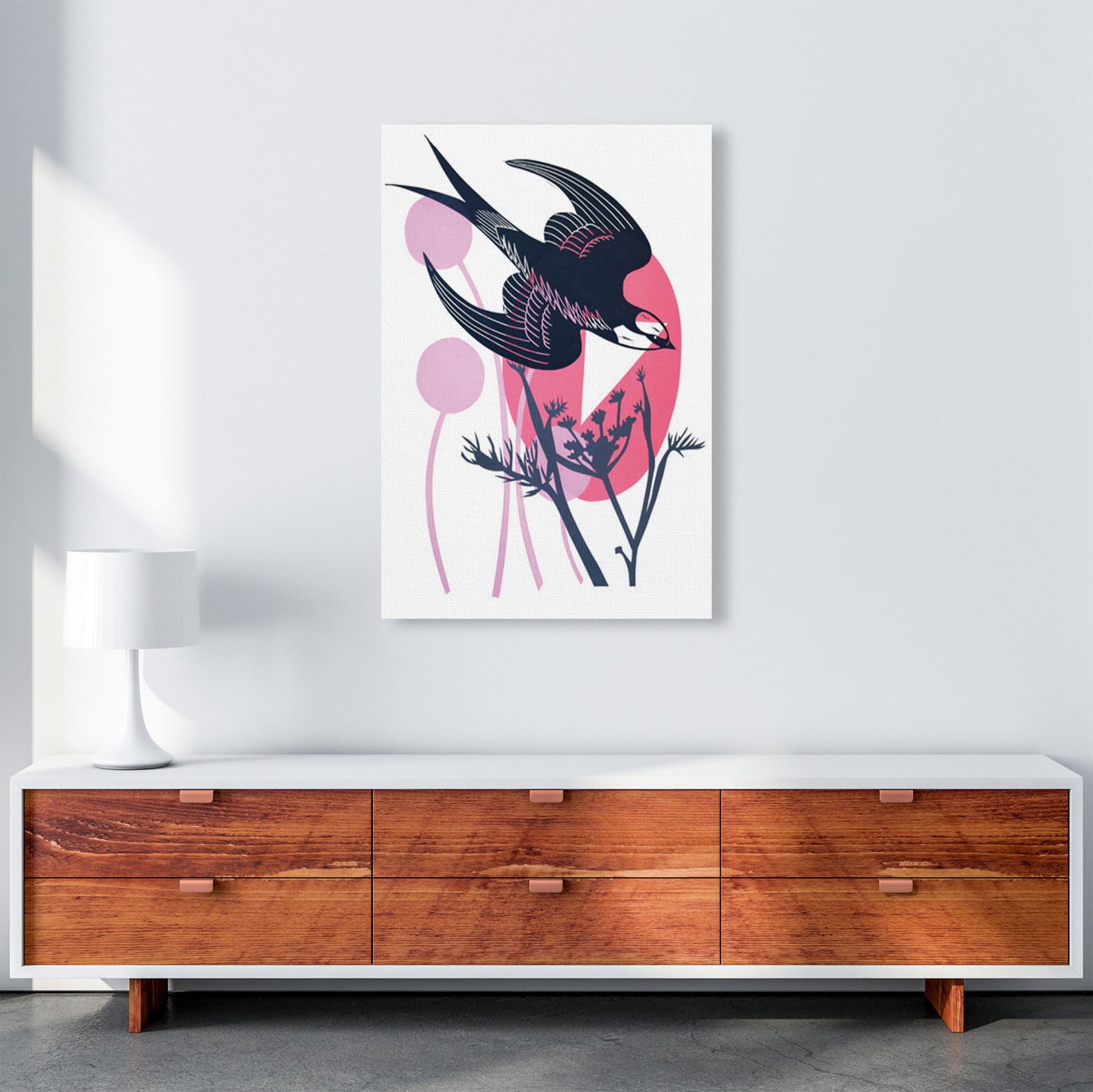 Swallow & Wild Fennel postcard Art Print by Kate Heiss A1 Canvas