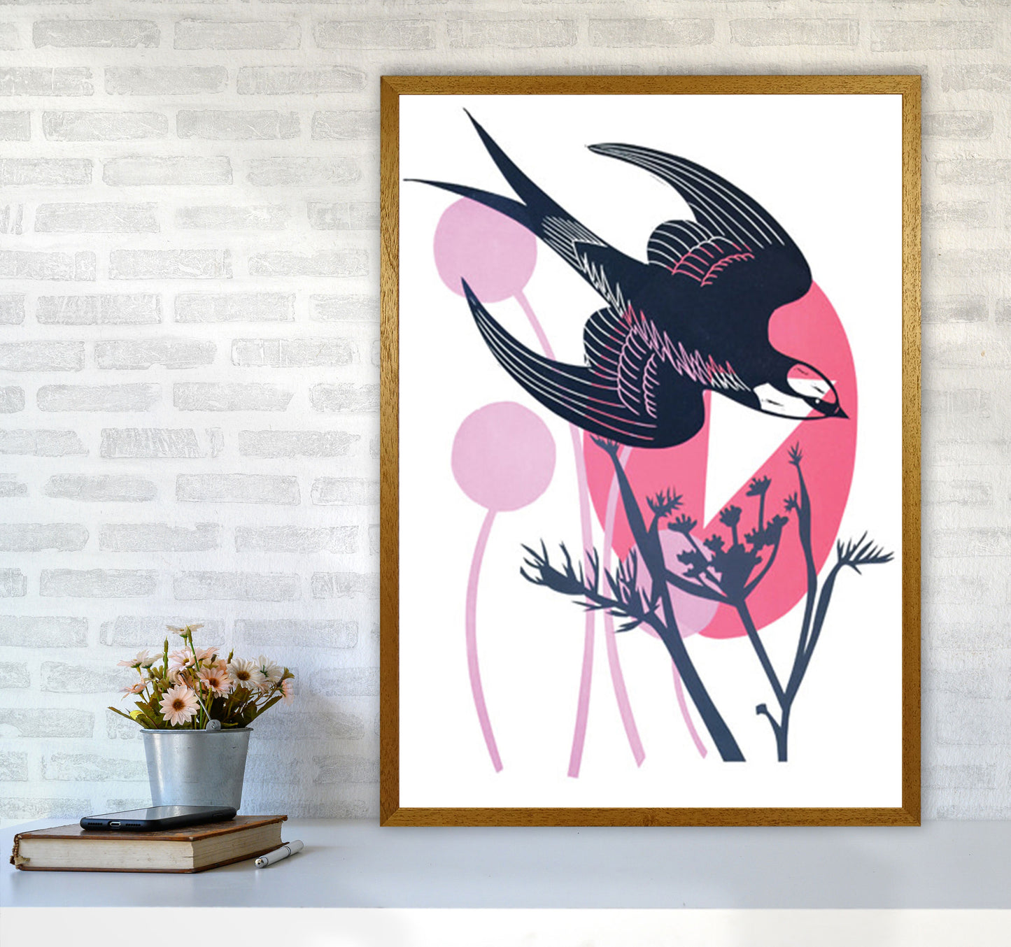Swallow & Wild Fennel postcard Art Print by Kate Heiss A1 Print Only