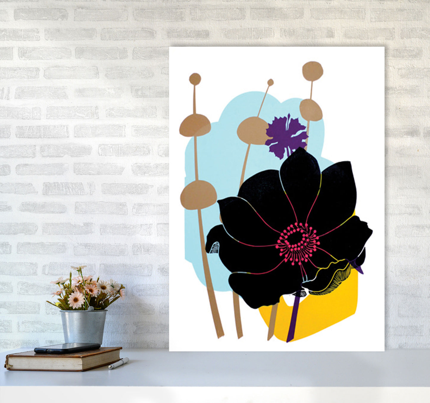 Anemone postcard Art Print by Kate Heiss A1 Black Frame