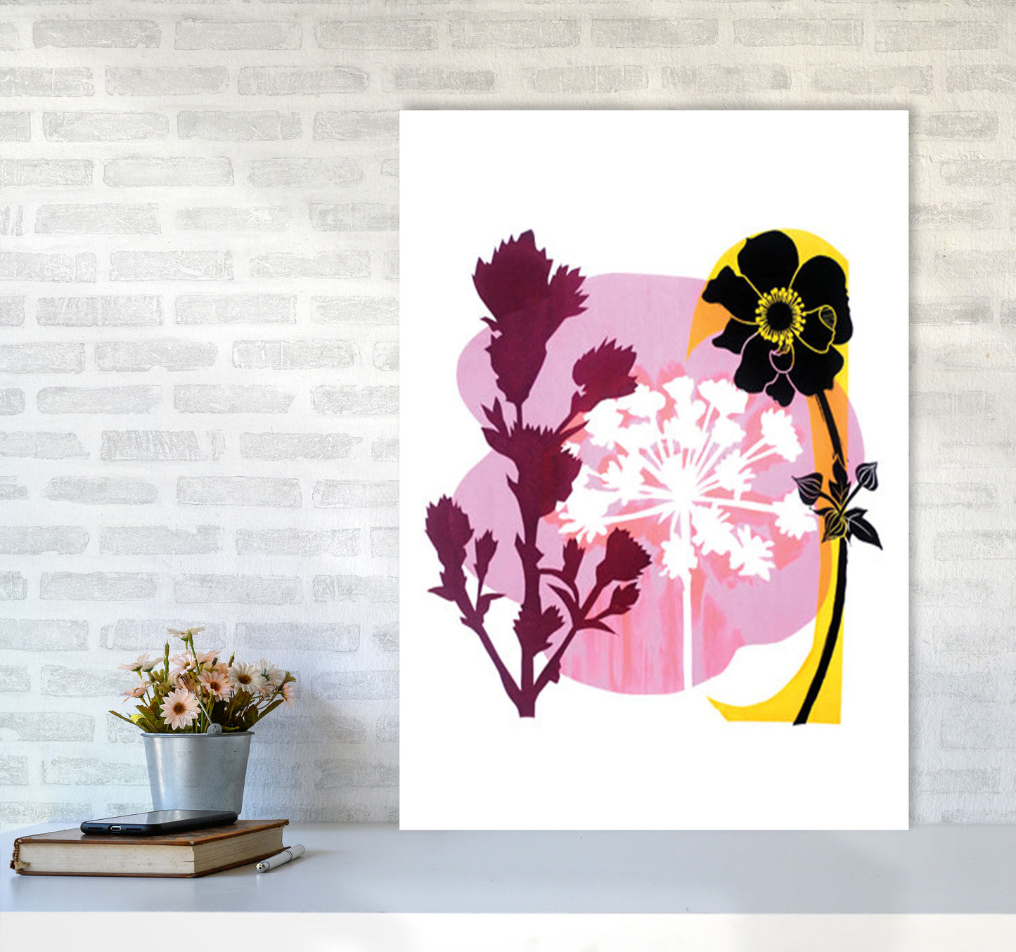 Japanese Anemone Art Print by Kate Heiss A1 Black Frame