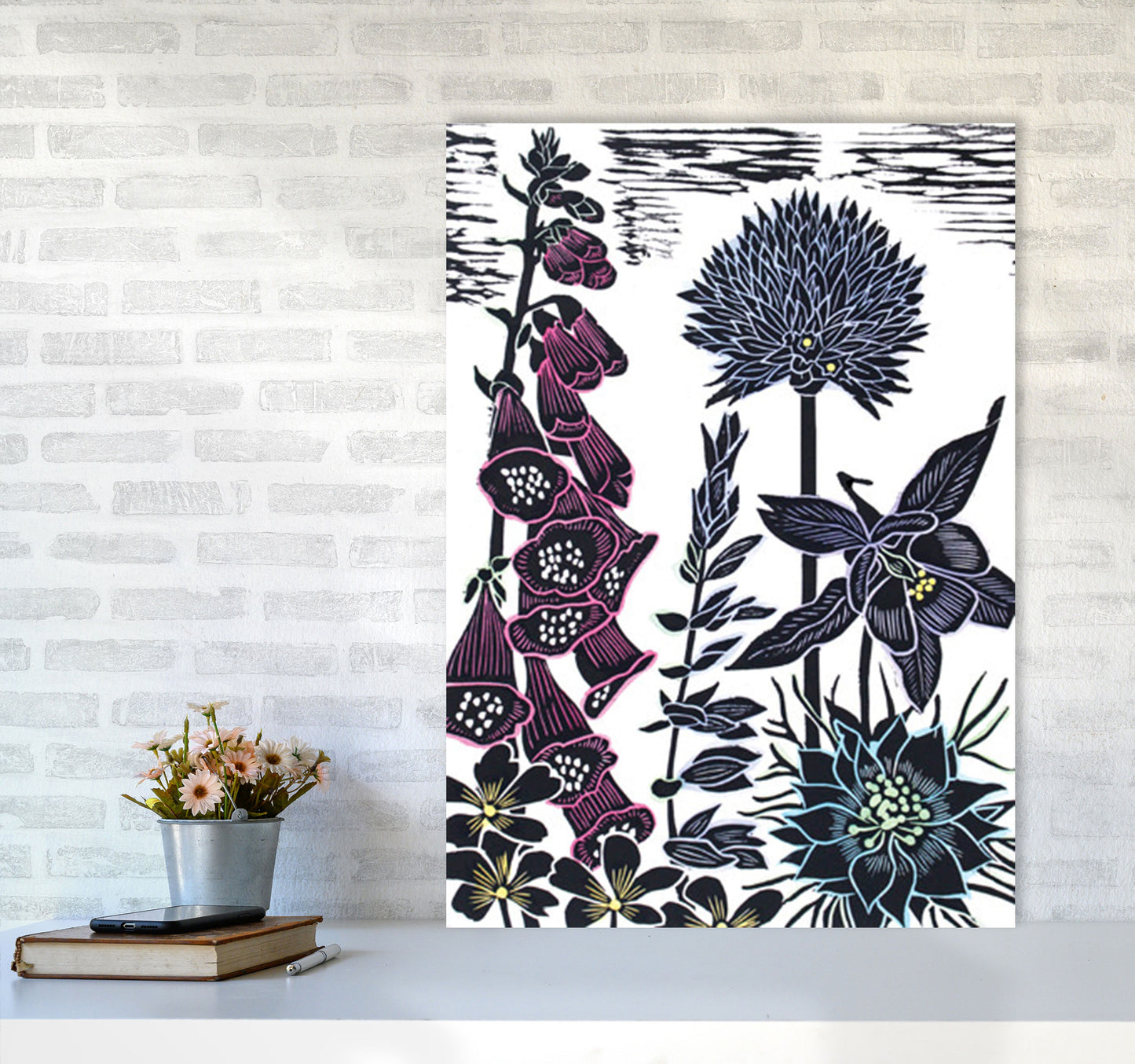Foxgloves Art Print by Kate Heiss A1 Black Frame
