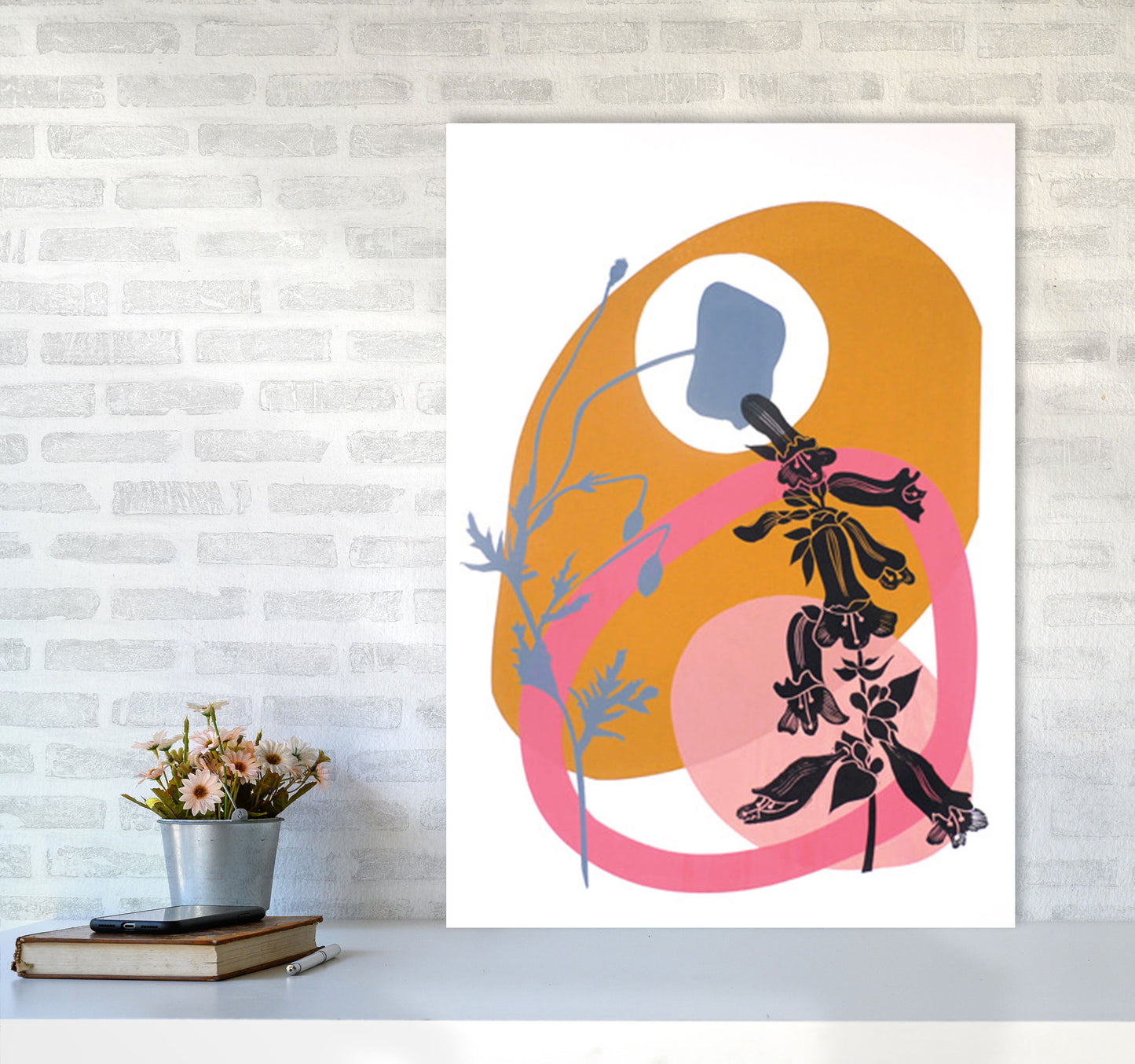 Poppy & Pentemon postcard Art Print by Kate Heiss A1 Black Frame