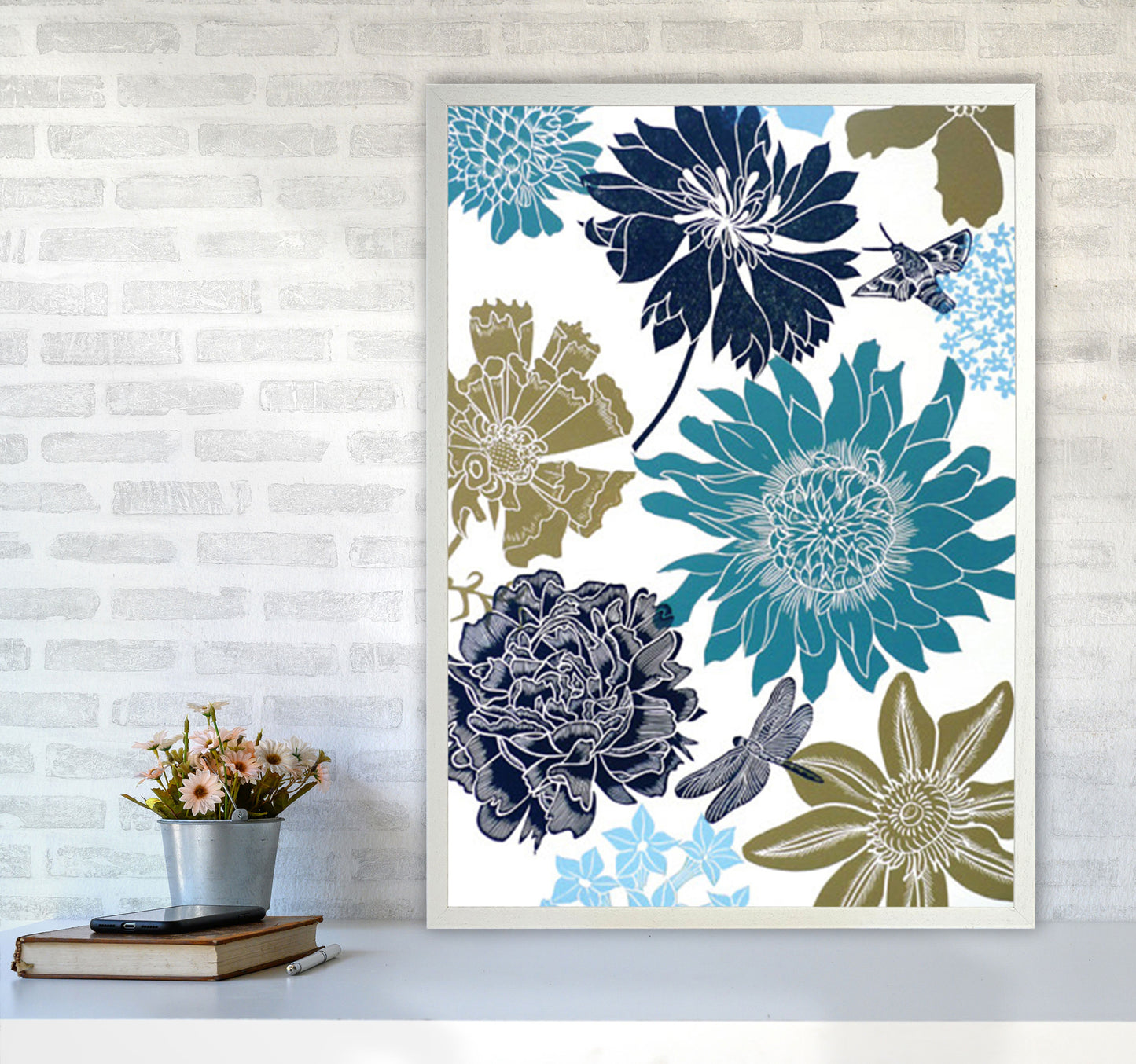 CottageGarden 9 postcard Art Print by Kate Heiss A1 Oak Frame